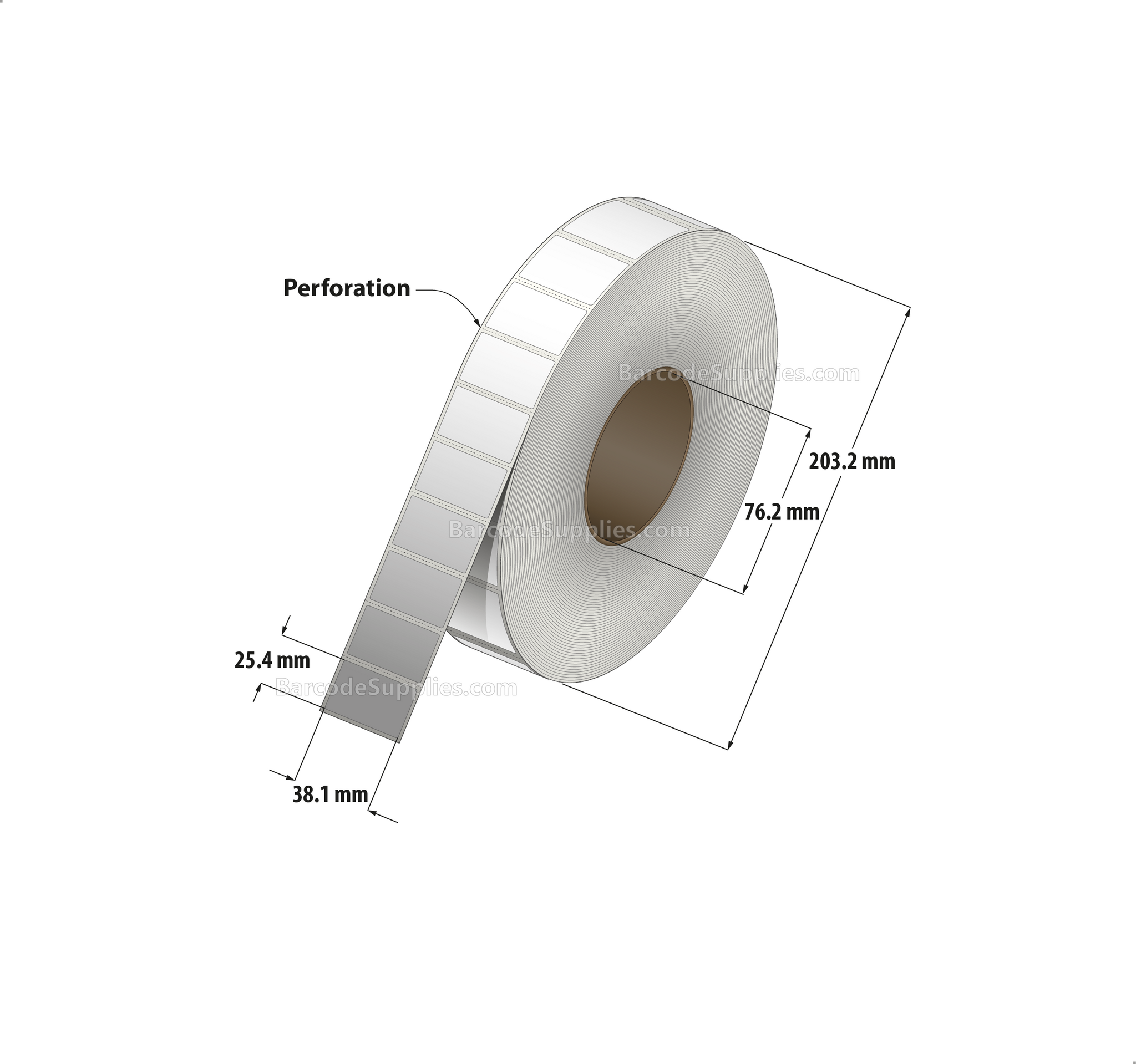 1.5 x 1 Thermal Transfer White Labels With Removable Adhesive - Perforated - 5500 Labels Per Roll - Carton Of 8 Rolls - 44000 Labels Total - MPN: RE-15-1-5500-3