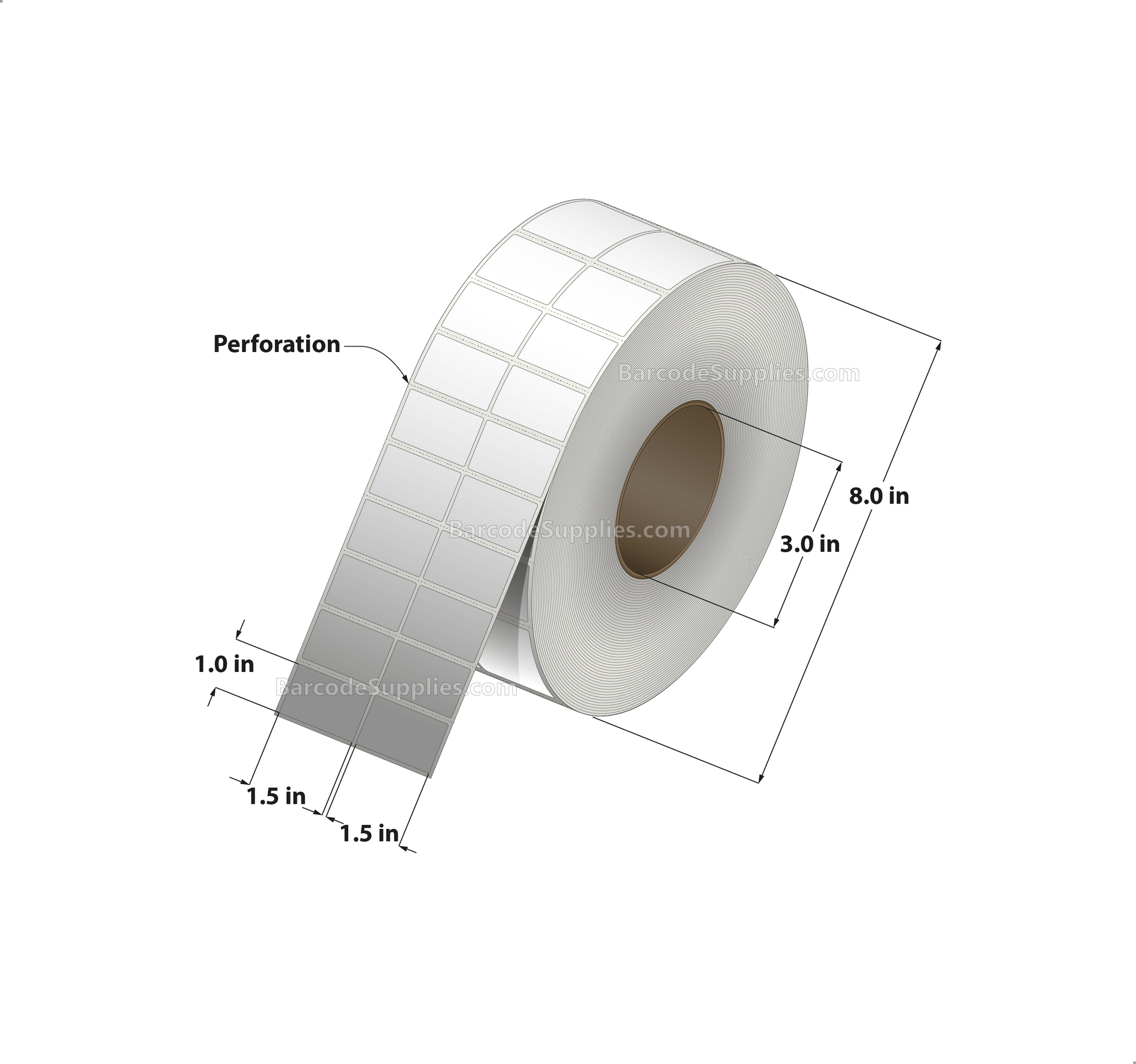1.5 x 1 Thermal Transfer White Labels With Permanent Adhesive - Perforated - 10,000 Labels Per Roll - Carton Of 4 Rolls - 40000 Labels Total - MPN: RT-15-1-10000-3