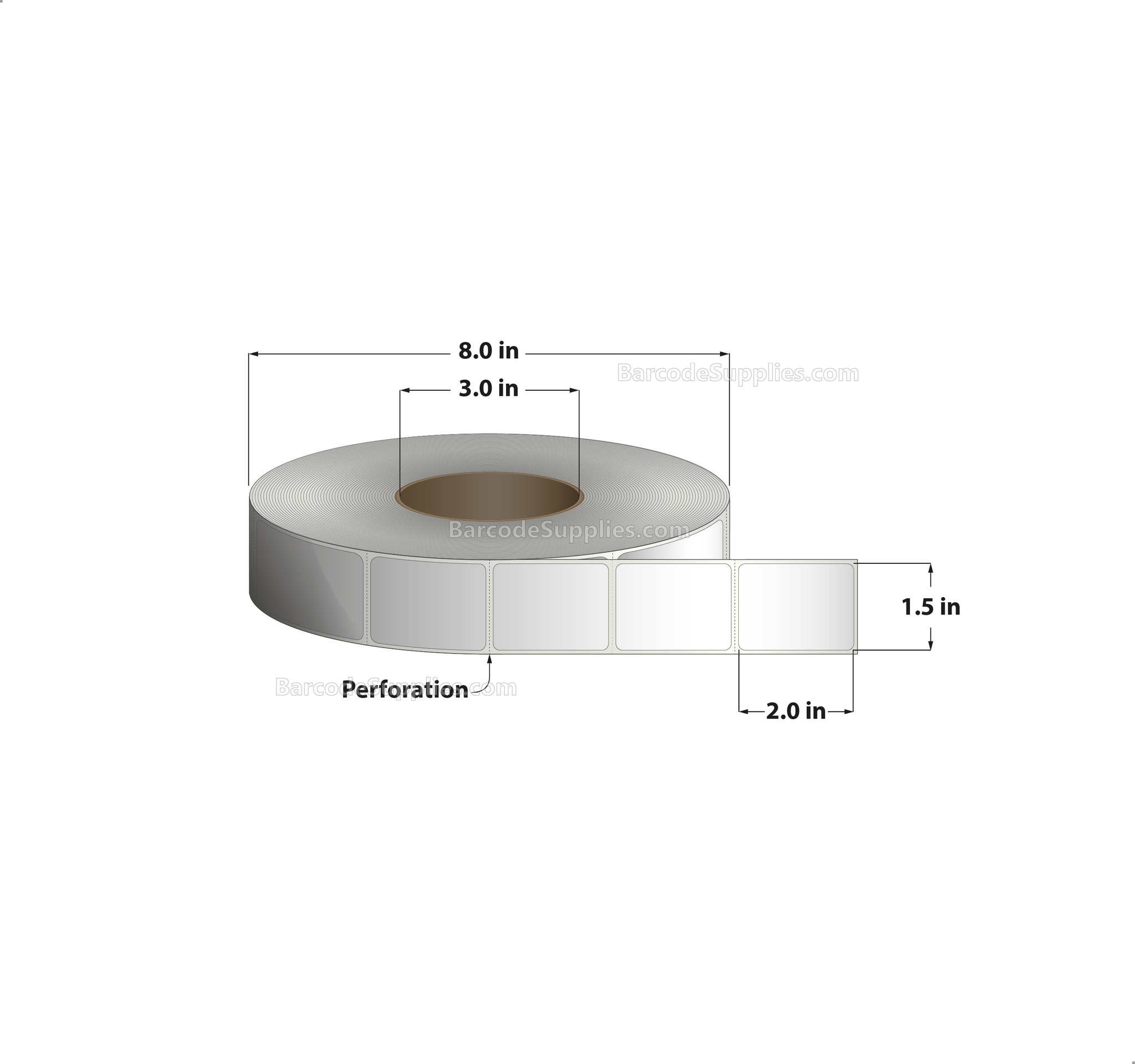 1.5 x 2 Thermal Transfer White Labels With Permanent Adhesive - Perforated - 2900 Labels Per Roll - Carton Of 8 Rolls - 23200 Labels Total - MPN: RT-15-2-2900-3