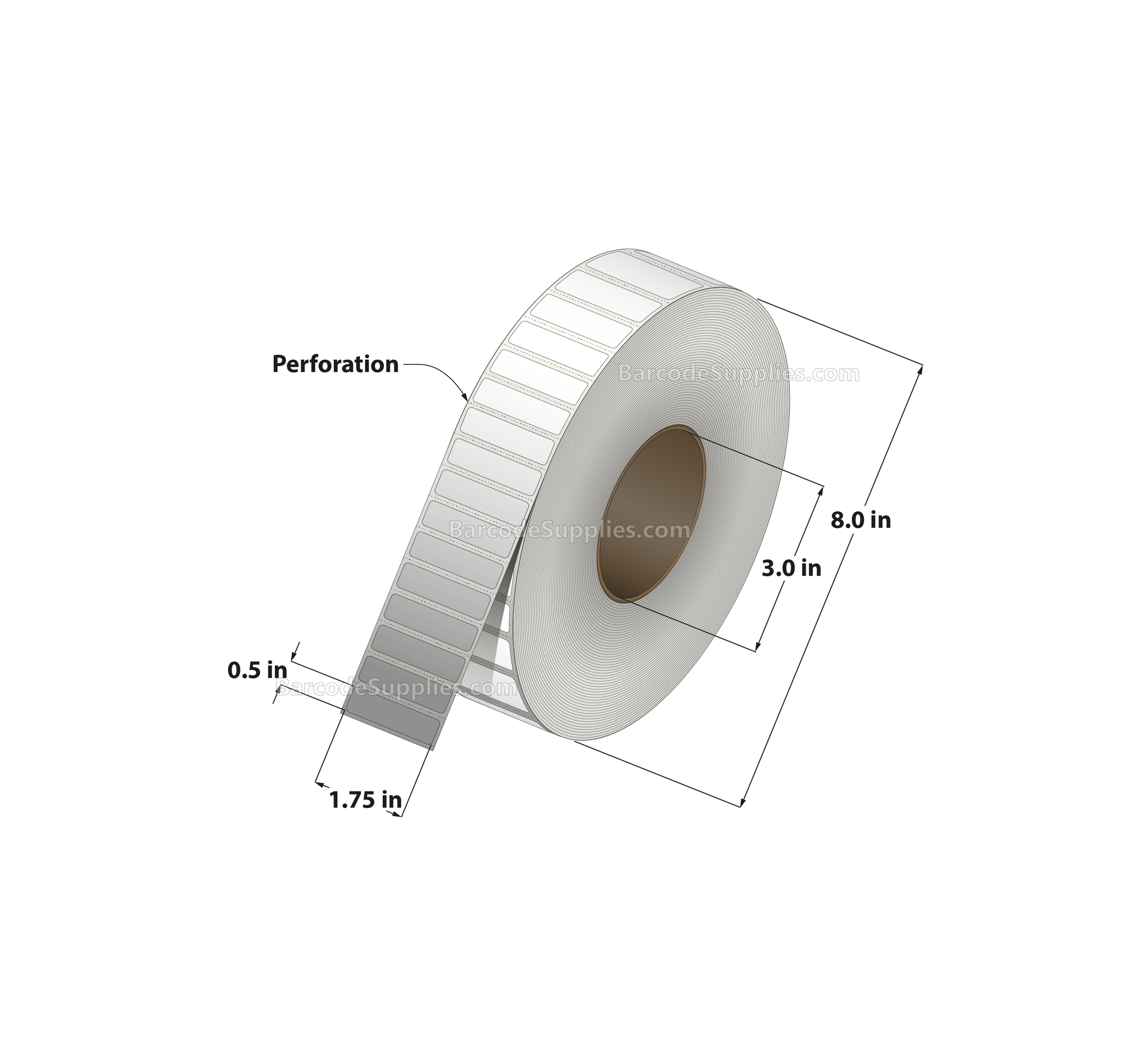 1.75 x 0.5 Thermal Transfer White Labels With Permanent Adhesive - Perforated - 10,000 Labels Per Roll - Carton Of 8 Rolls - 80000 Labels Total - MPN: RP-175-05-10000-3