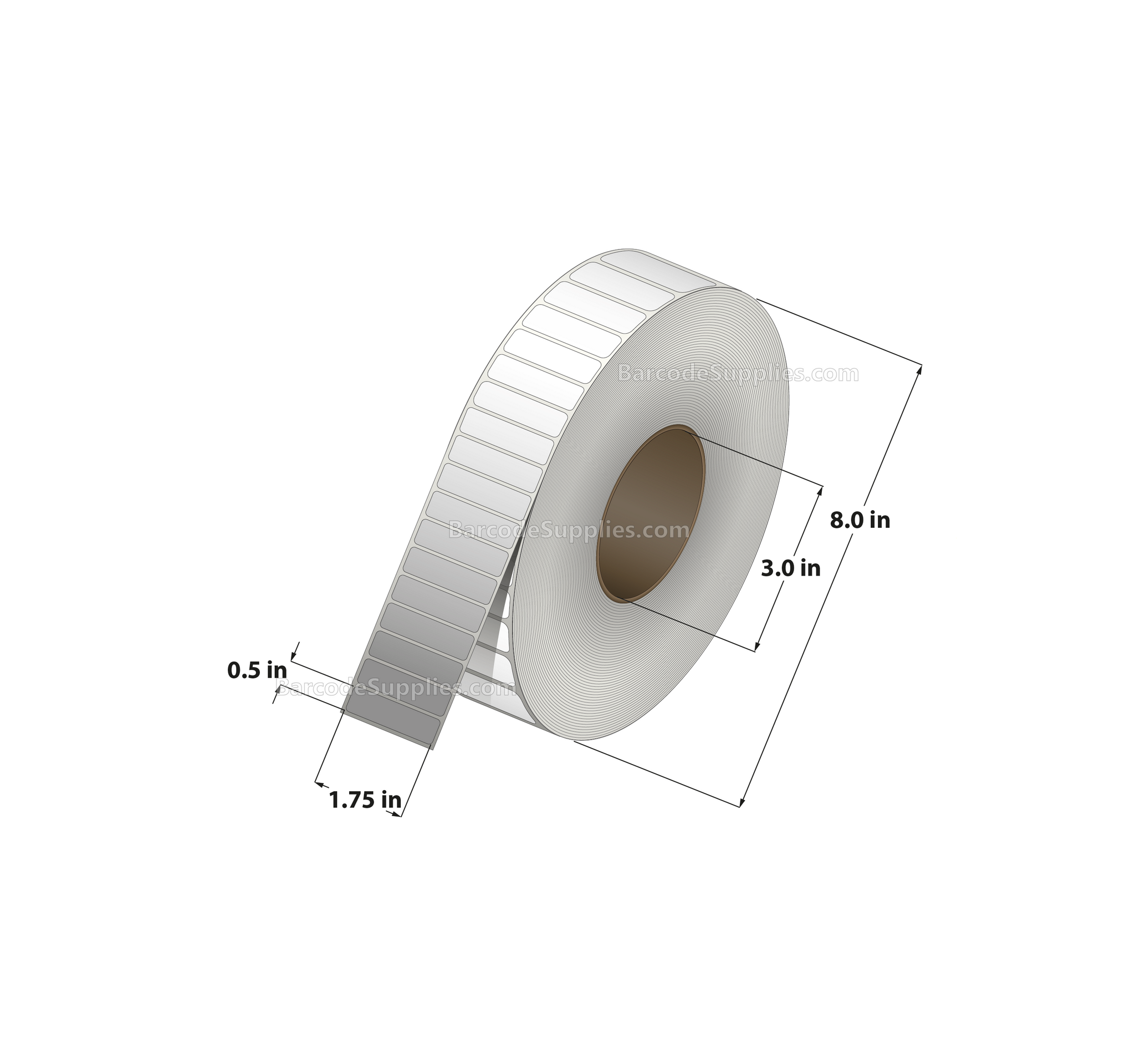 1.75 x 0.5 Thermal Transfer White Labels With Permanent Adhesive - No Perforation - 10,000 Labels Per Roll - Carton Of 8 Rolls - 80000 Labels Total - MPN: RP-175-05-10000-NP