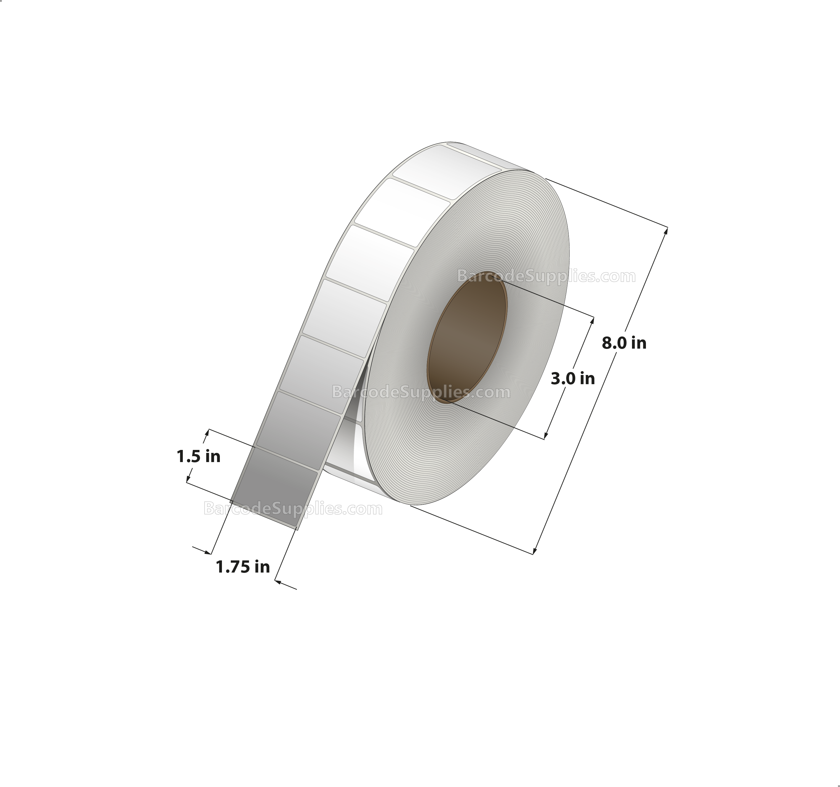 1.75 x 1.5 Thermal Transfer White Labels With Rubber Adhesive - No Perforation - 4000 Labels Per Roll - Carton Of 8 Rolls - 32000 Labels Total - MPN: CTT175150-3