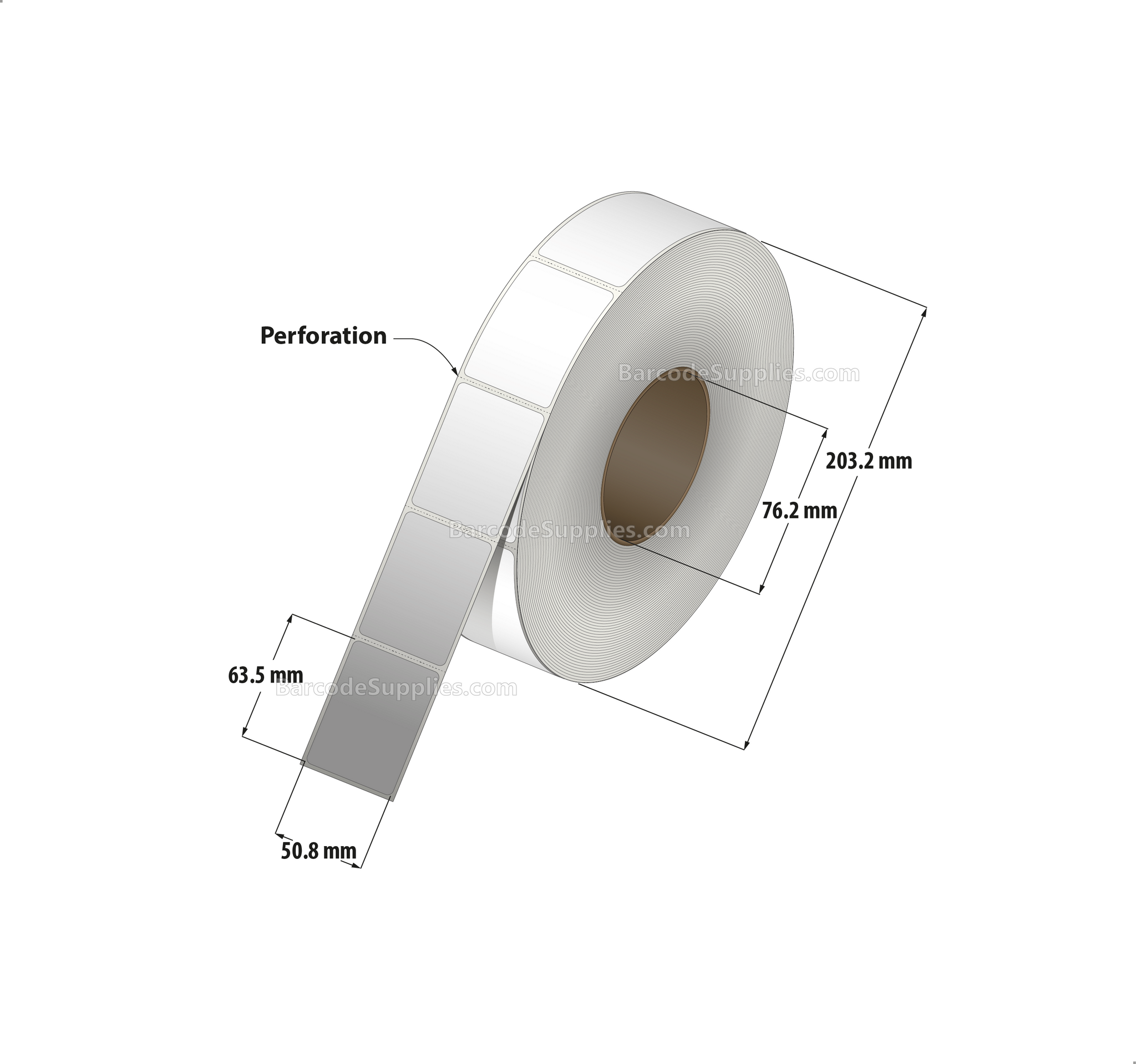 1.75 x 2.5 Thermal Transfer White Labels With Permanent Adhesive - Perforated - 2500 Labels Per Roll - Carton Of 8 Rolls - 20000 Labels Total - MPN: RT-175-25-2500-3