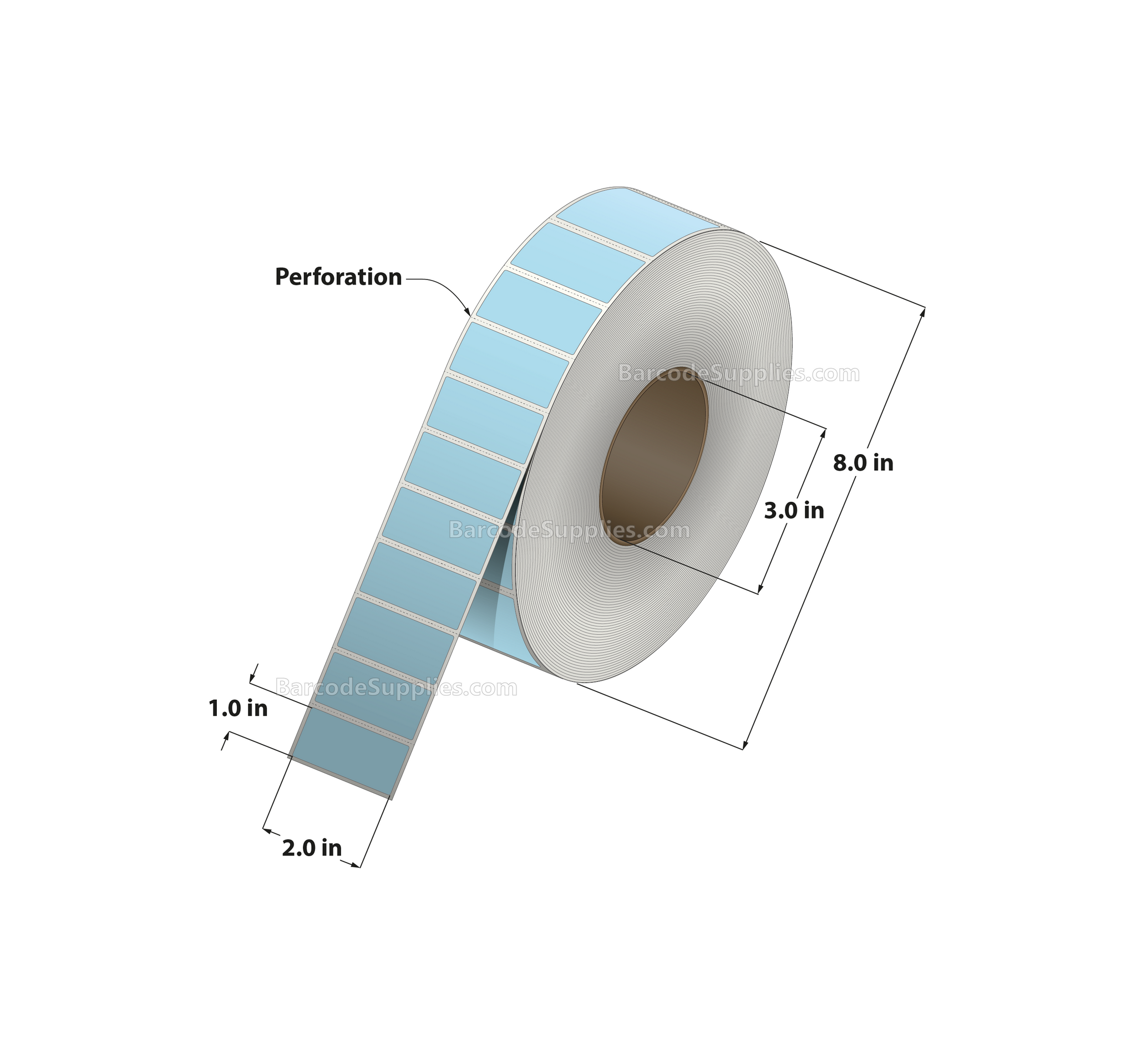 2 x 1 Thermal Transfer 290 Blue Labels With Permanent Adhesive - Perforated - 5500 Labels Per Roll - Carton Of 8 Rolls - 44000 Labels Total - MPN: RFC-2-1-5500-BL