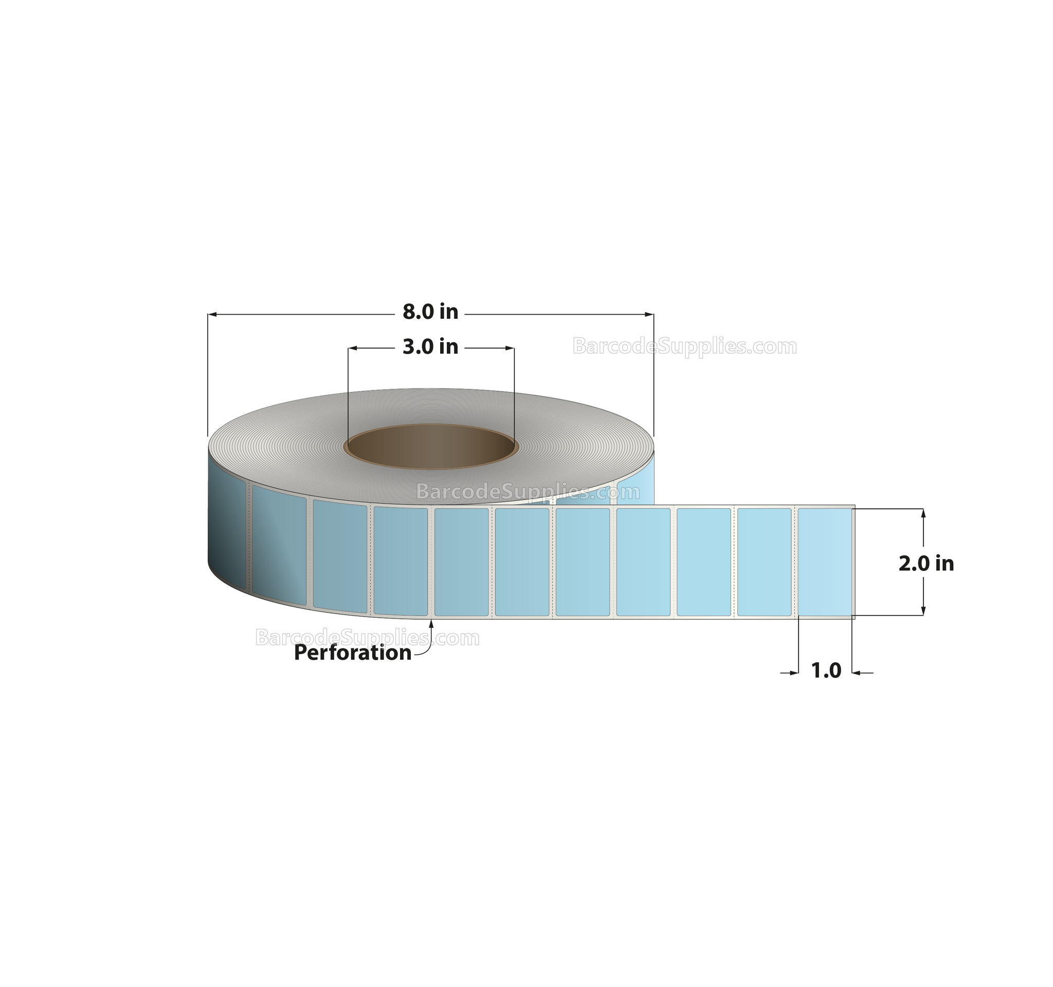 2 x 1 Thermal Transfer 290 Blue Labels With Permanent Adhesive - Perforated - 5500 Labels Per Roll - Carton Of 8 Rolls - 44000 Labels Total - MPN: RFC-2-1-5500-BL