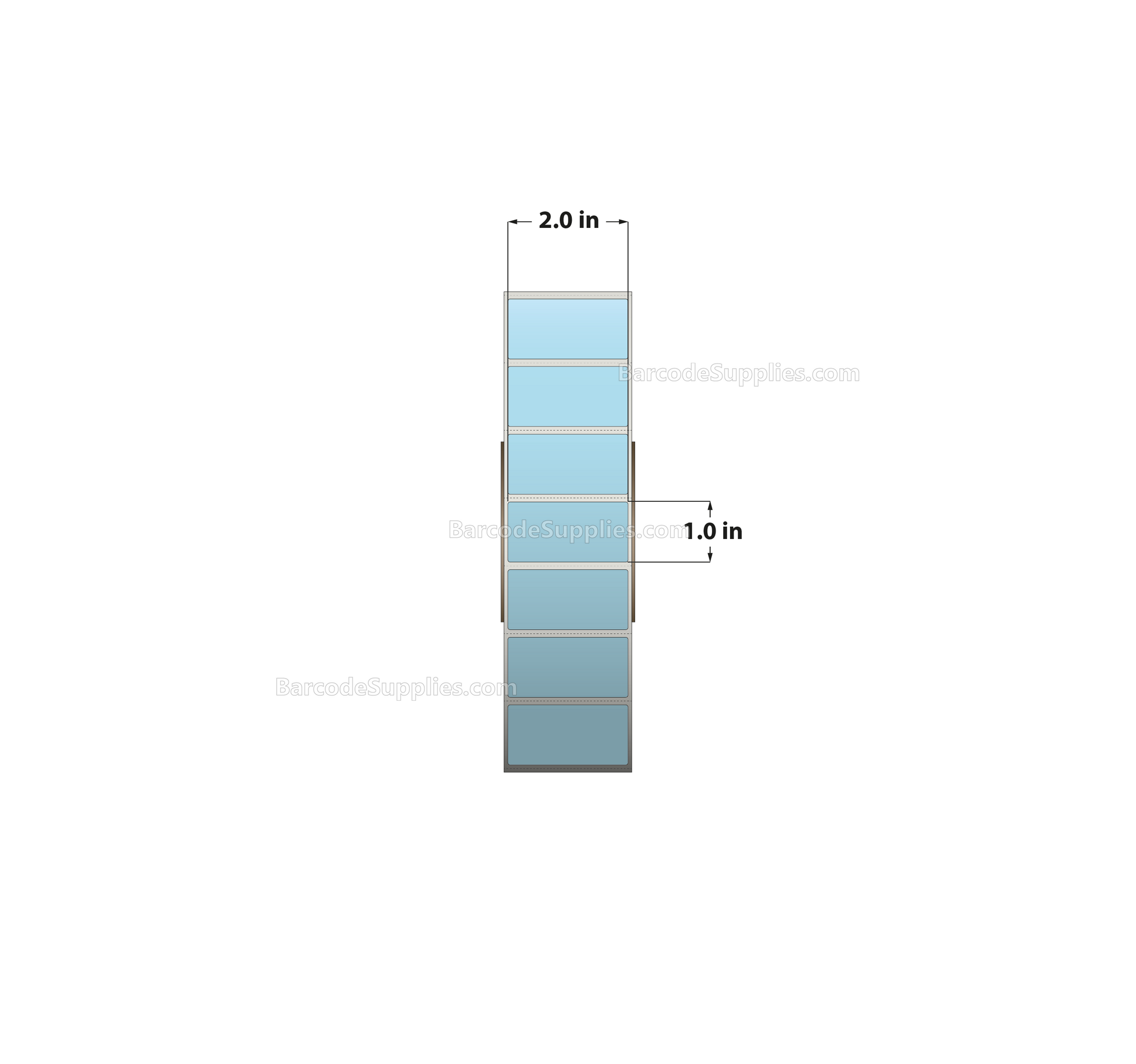 2 x 1 Thermal Transfer 290 Blue Labels With Permanent Adhesive - Perforated - 5500 Labels Per Roll - Carton Of 8 Rolls - 44000 Labels Total - MPN: RFC-2-1-5500-BL