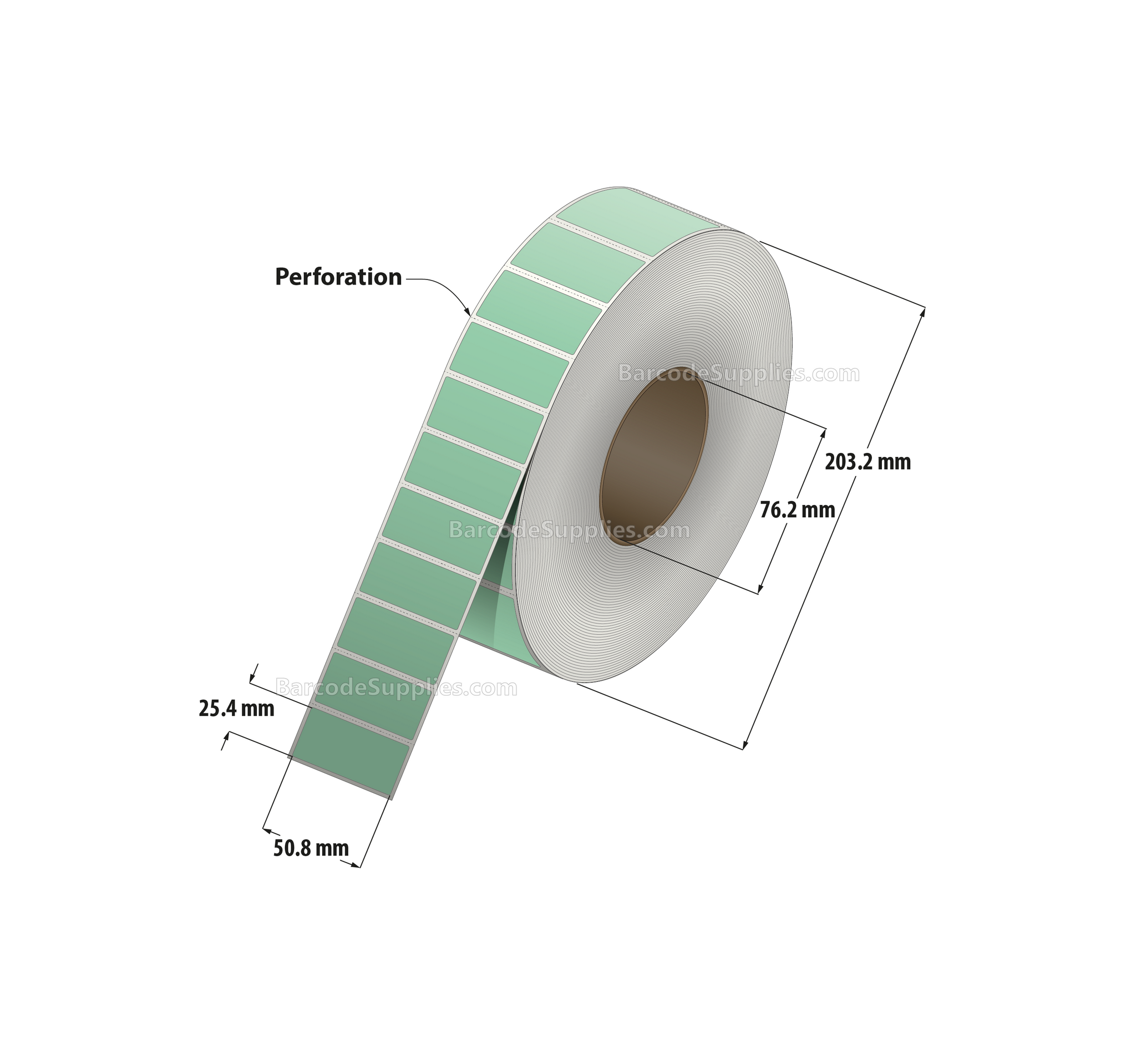 2 x 1 Thermal Transfer 345 Green Labels With Permanent Adhesive - Perforated - 5500 Labels Per Roll - Carton Of 8 Rolls - 44000 Labels Total - MPN: RFC-2-1-5500-GR
