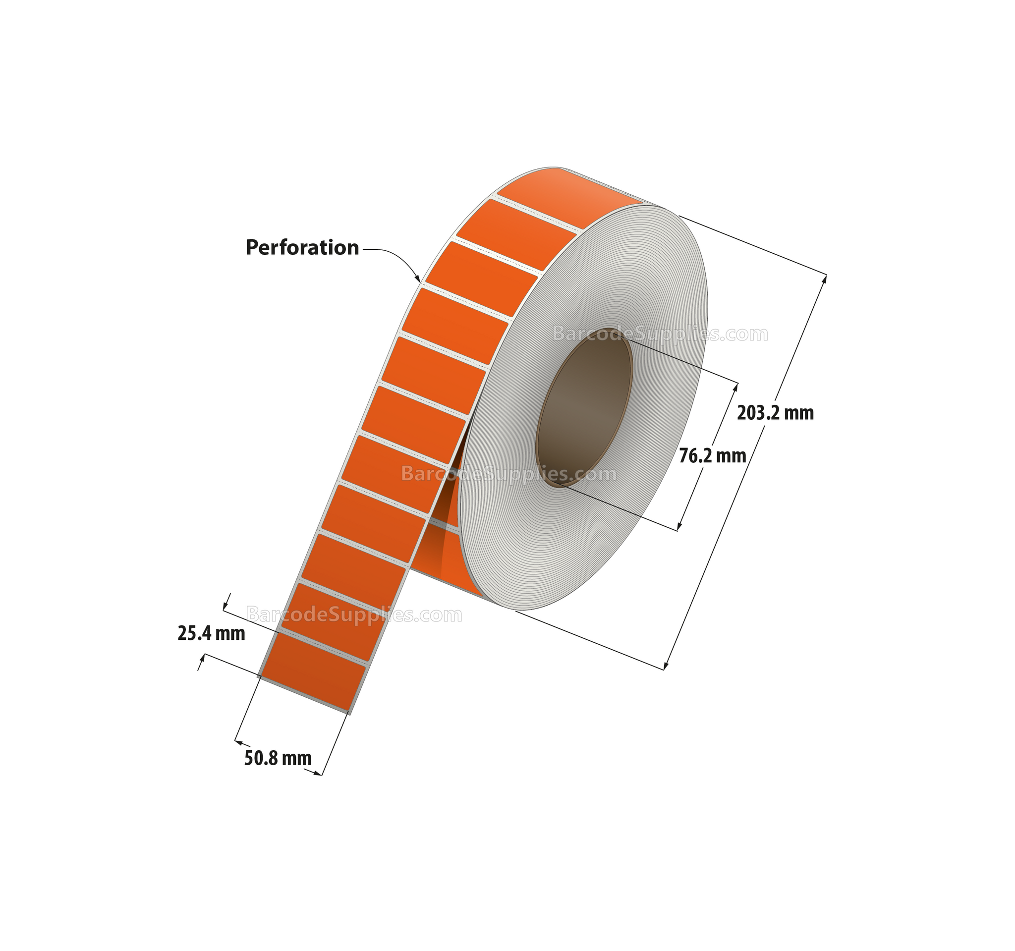 2 x 1 Thermal Transfer 1495 Orange Labels With Permanent Adhesive - Perforated - 5500 Labels Per Roll - Carton Of 8 Rolls - 44000 Labels Total - MPN: RFC-2-1-5500-OR