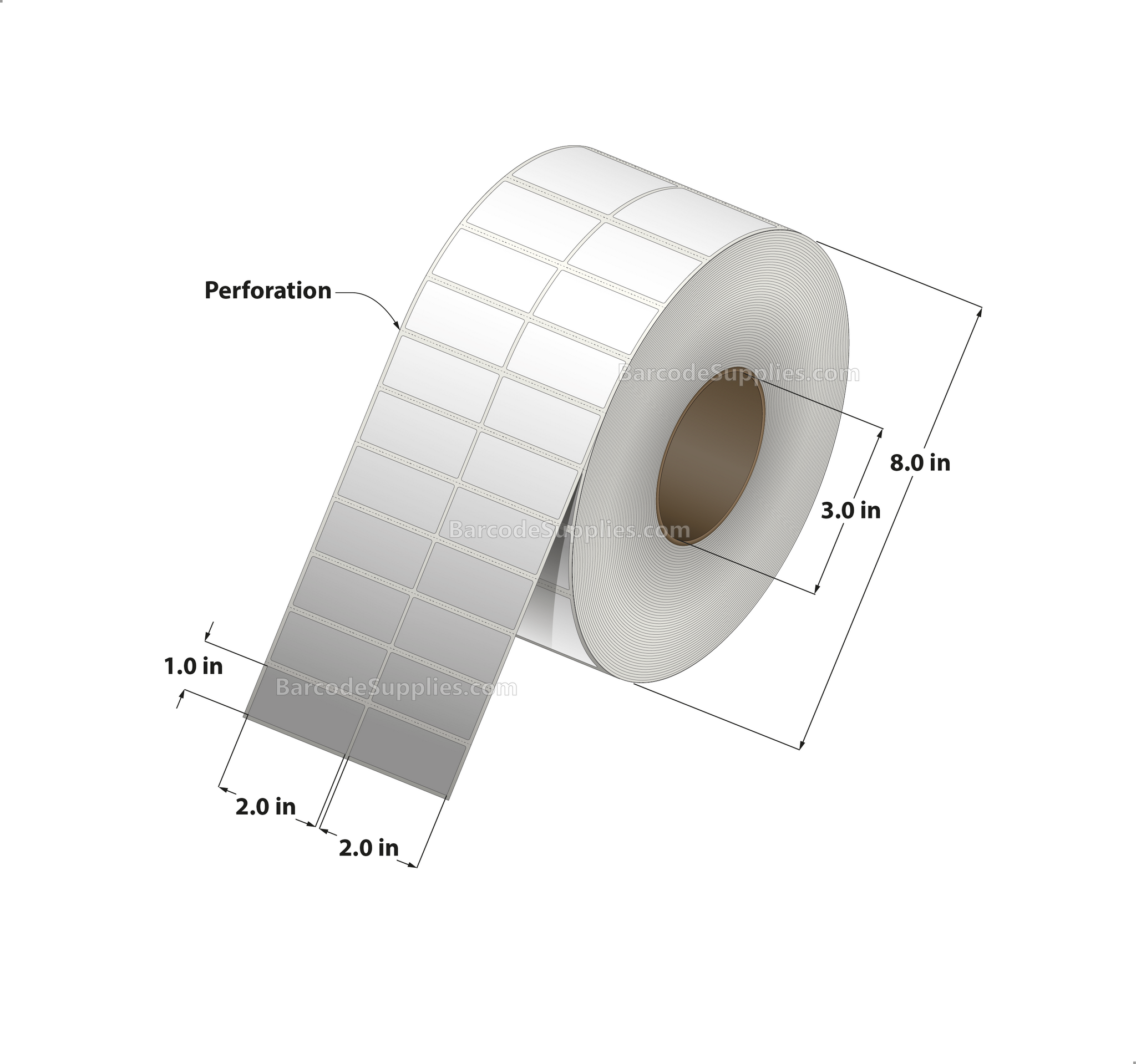 2 x 1 Direct Thermal White Labels With Acrylic Adhesive - Perforated - 11000 Labels Per Roll - Carton Of 4 Rolls - 44000 Labels Total - MPN: RDS-2-1-11000-3 - BarcodeSource, Inc.