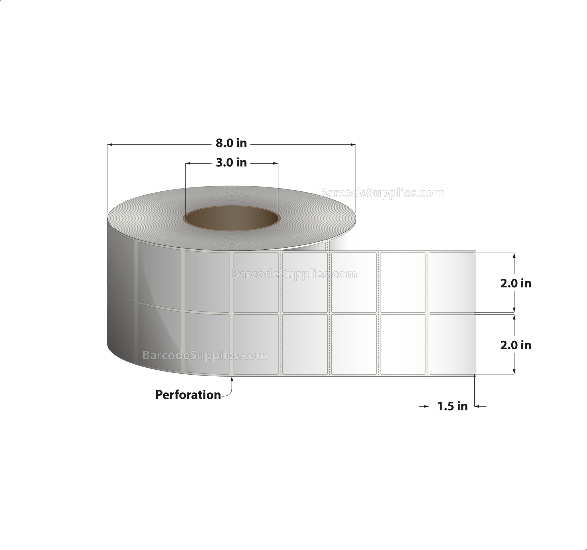 2 x 1.5 Thermal Transfer White Labels With Permanent Adhesive - Perforated - 7200 Labels Per Roll - Carton Of 4 Rolls - 28800 Labels Total - MPN: RT-2-15-7200-3