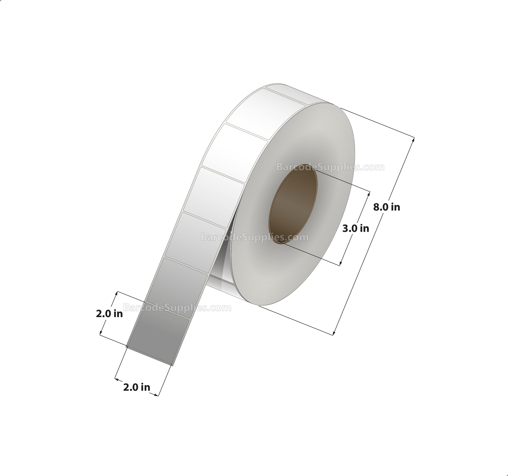 2 x 2 Direct Thermal White Labels With Acrylic Adhesive - Perforated - 735 Labels Per Roll - Carton Of 12 Rolls - 8820 Labels Total - MPN: RD-2-2-735-1