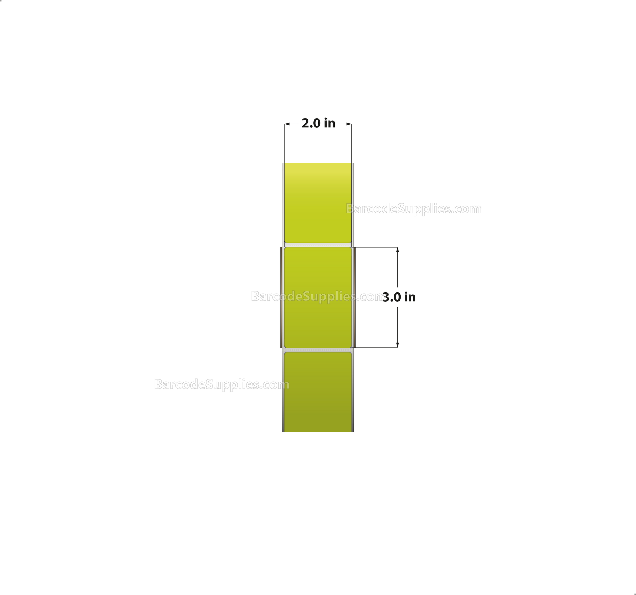 2 x 3 Thermal Transfer Fluorescent Chartreuse Labels With Permanent Adhesive - Perforated - 1900 Labels Per Roll - Carton Of 8 Rolls - 15200 Labels Total - MPN: FL-2-3-1900-CH