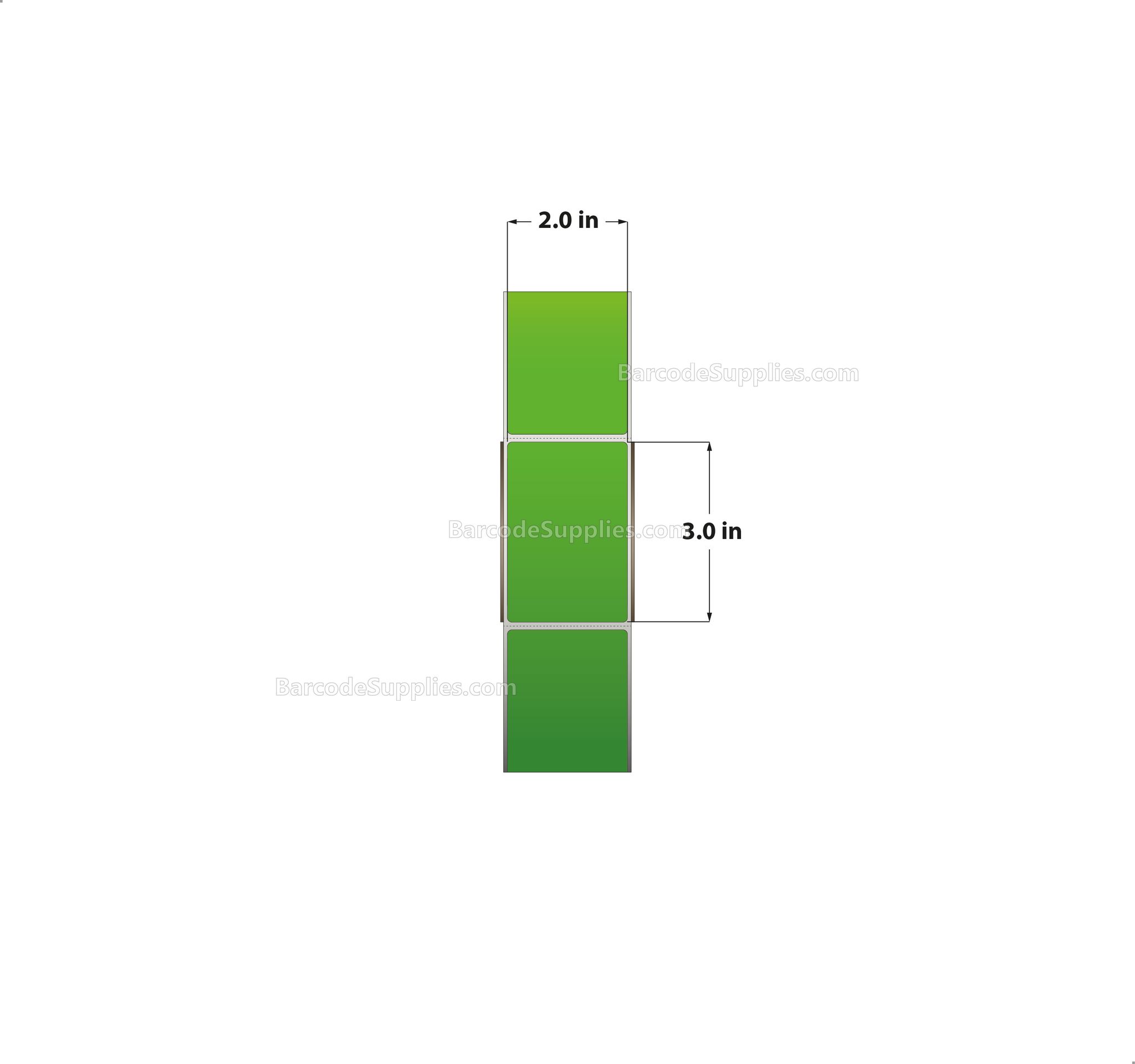 2 x 3 Thermal Transfer Fluorescent 802 Green Labels With Permanent Adhesive - Perforated - 1900 Labels Per Roll - Carton Of 8 Rolls - 15200 Labels Total - MPN: FL-2-3-1900-GR