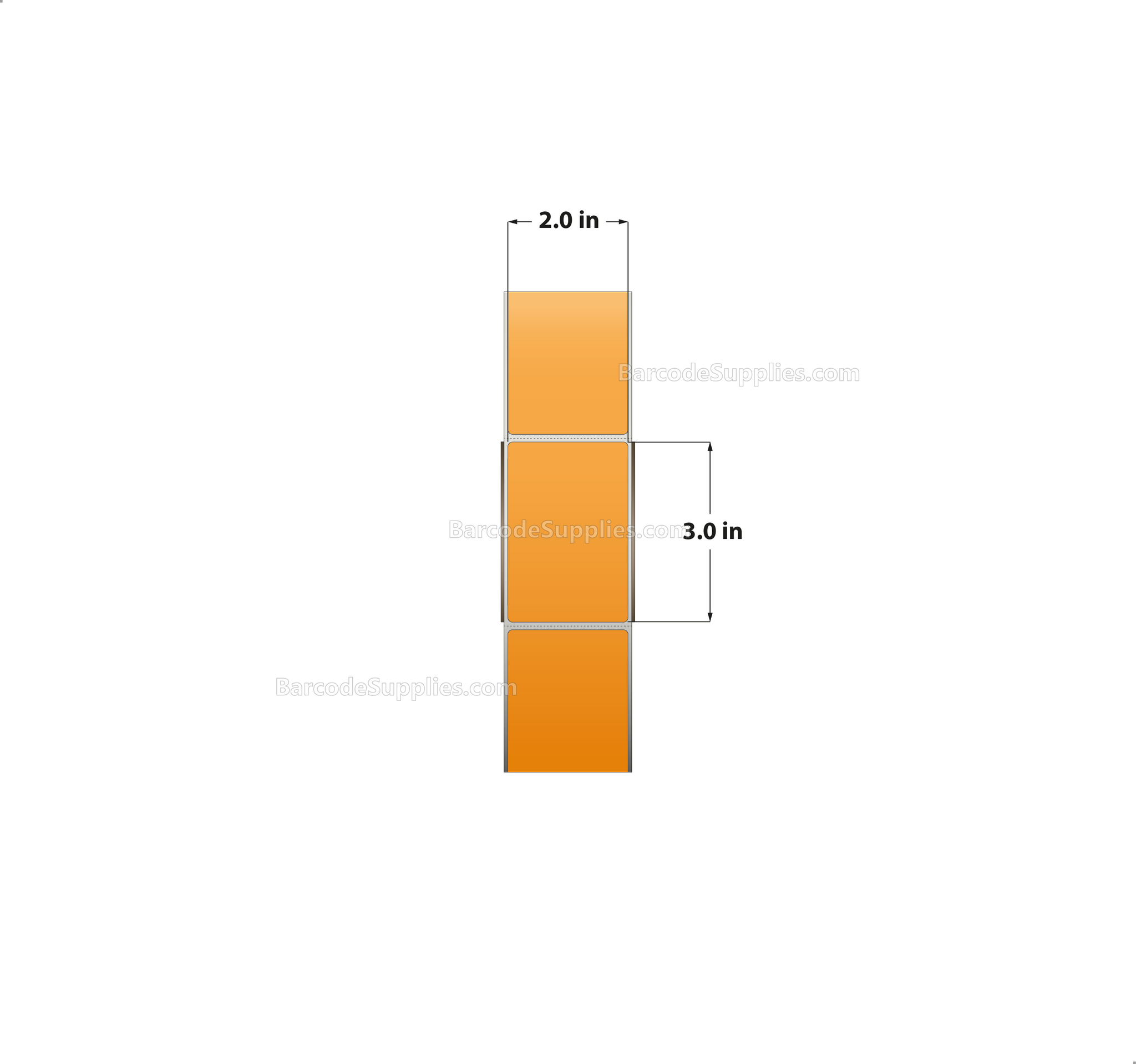 2 x 3 Thermal Transfer Fluorescent 804 Orange Labels With Permanent Adhesive - Perforated - 1900 Labels Per Roll - Carton Of 8 Rolls - 15200 Labels Total - MPN: FL-2-3-1900-OR