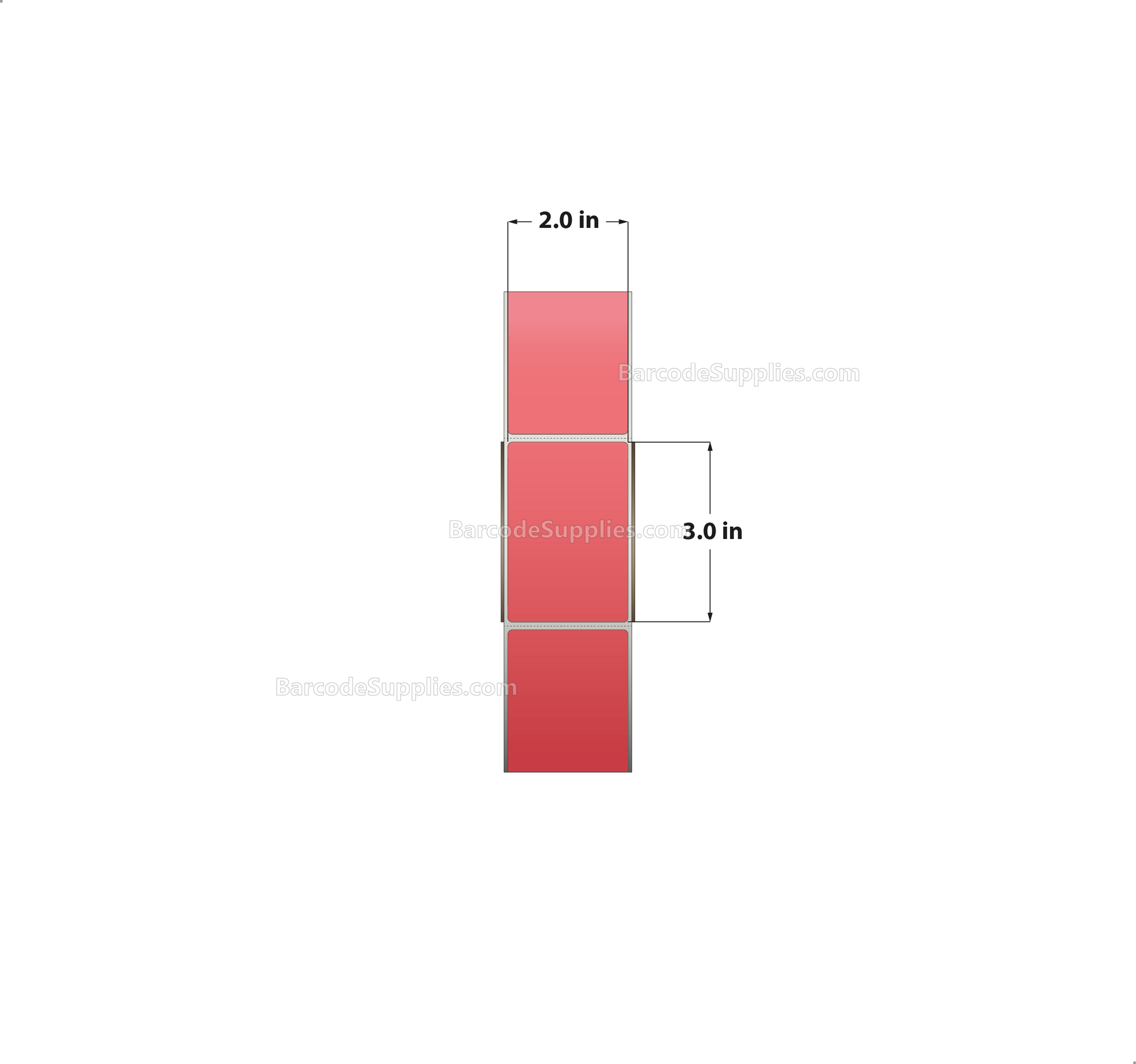 2 x 3 Thermal Transfer Fluorescent 805 Red Labels With Permanent Adhesive - Perforated - 1900 Labels Per Roll - Carton Of 8 Rolls - 15200 Labels Total - MPN: FL-2-3-1900-RD