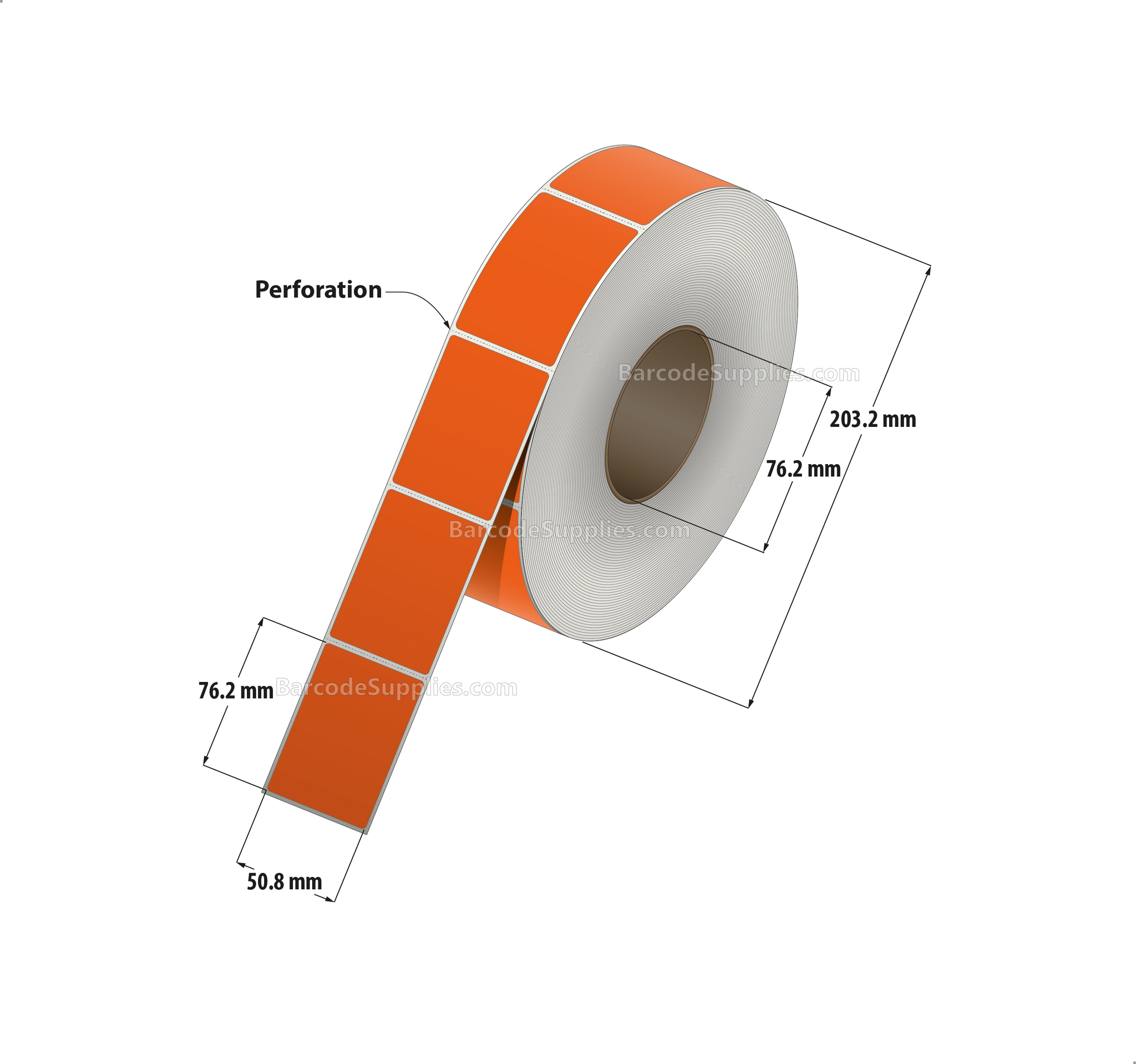 2 x 3 Thermal Transfer 1495 Orange Labels With Permanent Adhesive - Perforated - 1900 Labels Per Roll - Carton Of 8 Rolls - 15200 Labels Total - MPN: RFC-2-3-1900-OR