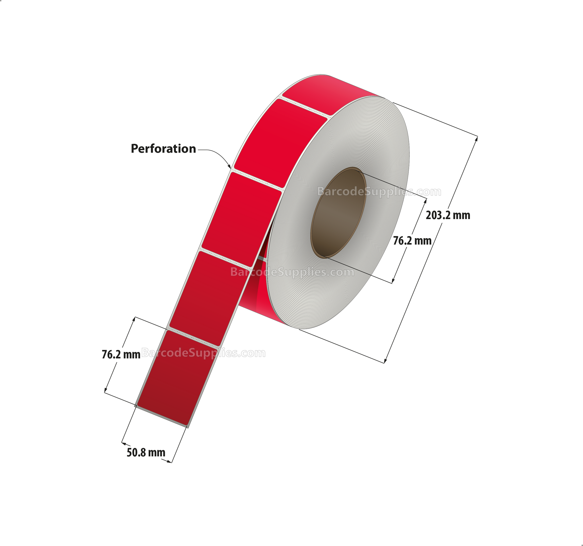 2 x 3 Thermal Transfer 032 Red Labels With Permanent Adhesive - Perforated - 1900 Labels Per Roll - Carton Of 8 Rolls - 15200 Labels Total - MPN: RFC-2-3-1900-RD