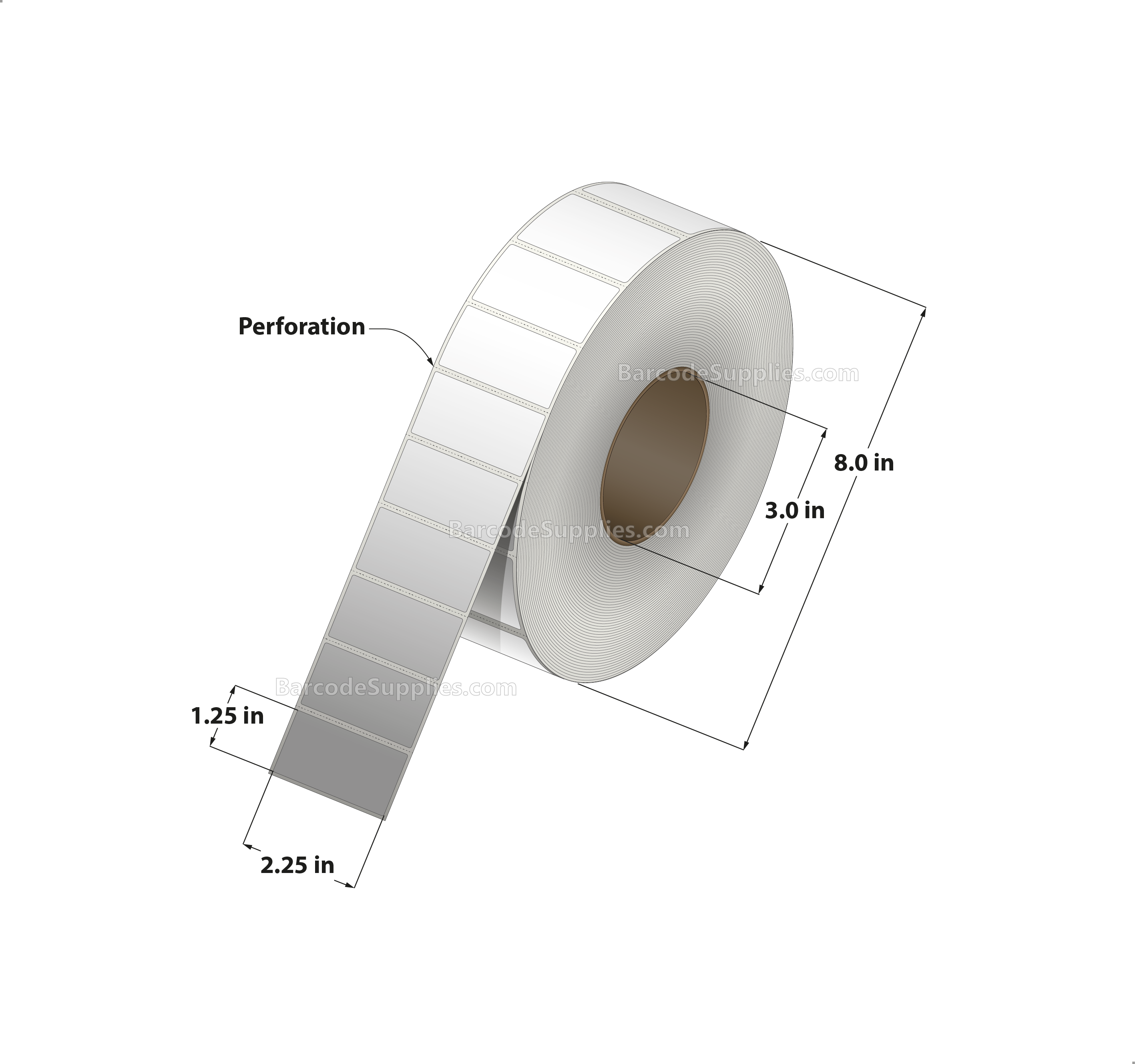 2.25 x 1.25 Direct Thermal White Labels With Rubber Adhesive - Perforated - 5087 Labels Per Roll - Carton Of 4 Rolls - 20348 Labels Total - MPN: DT225125-3P