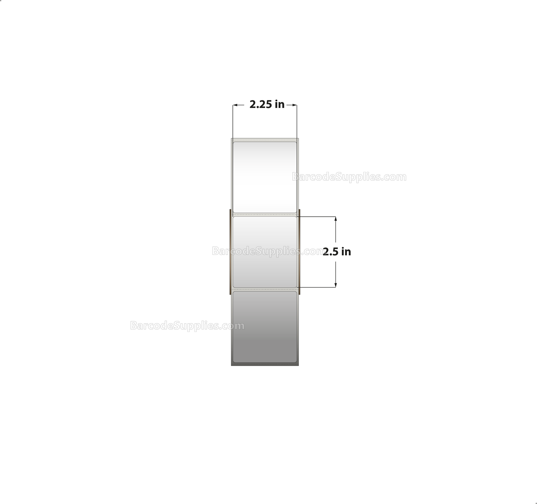 2.25 x 2.5 Direct Thermal White Labels With Acrylic Adhesive - Perforated - 2500 Labels Per Roll - Carton Of 8 Rolls - 20000 Labels Total - MPN: RD-225-25-2500-3 - BarcodeSource, Inc.