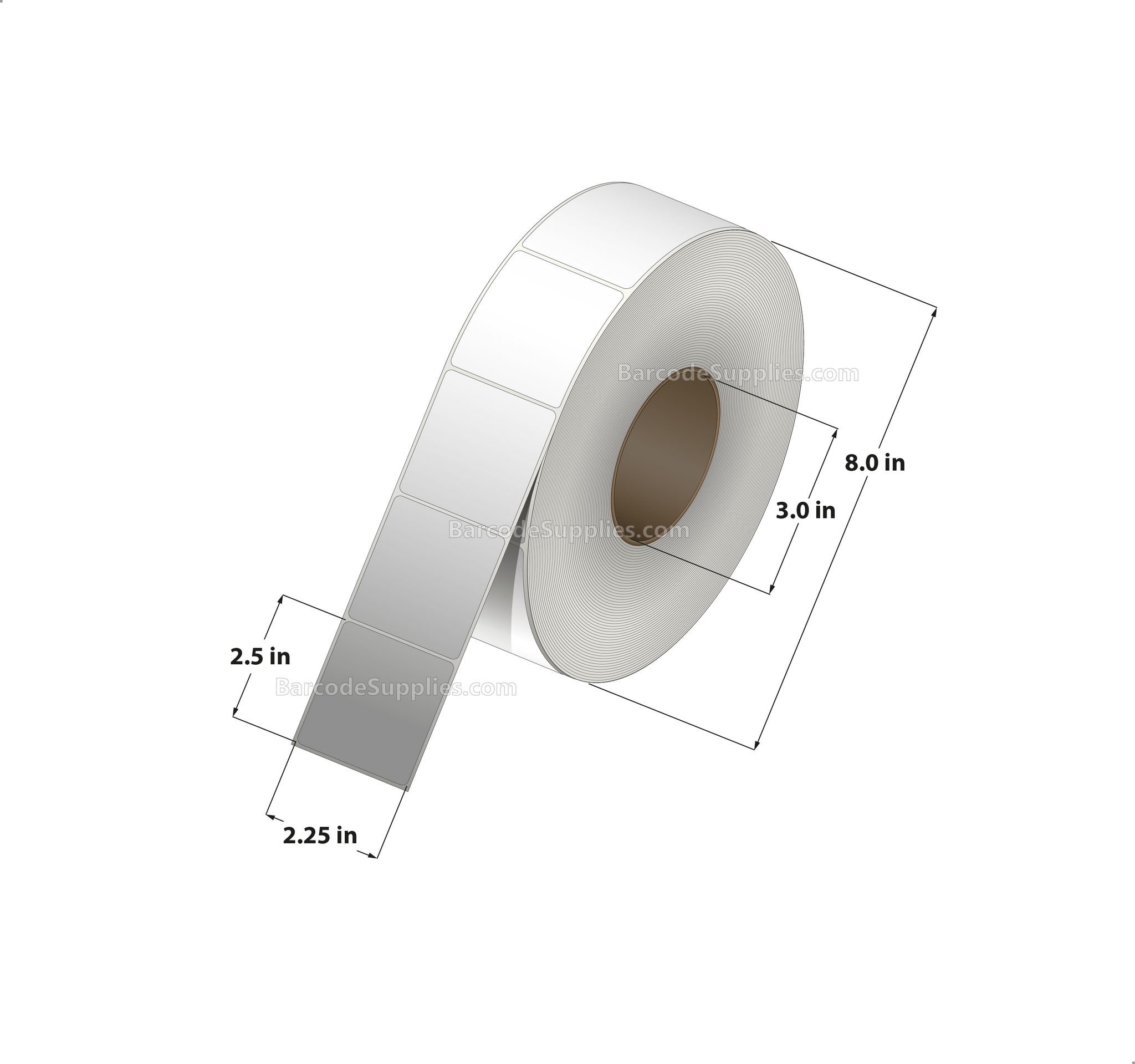 2 x 2.5 Thermal Transfer White Labels With Rubber Adhesive - No Perforation - 5000 Labels Per Roll - Carton Of 4 Rolls - 20000 Labels Total - MPN: CTT200250-3