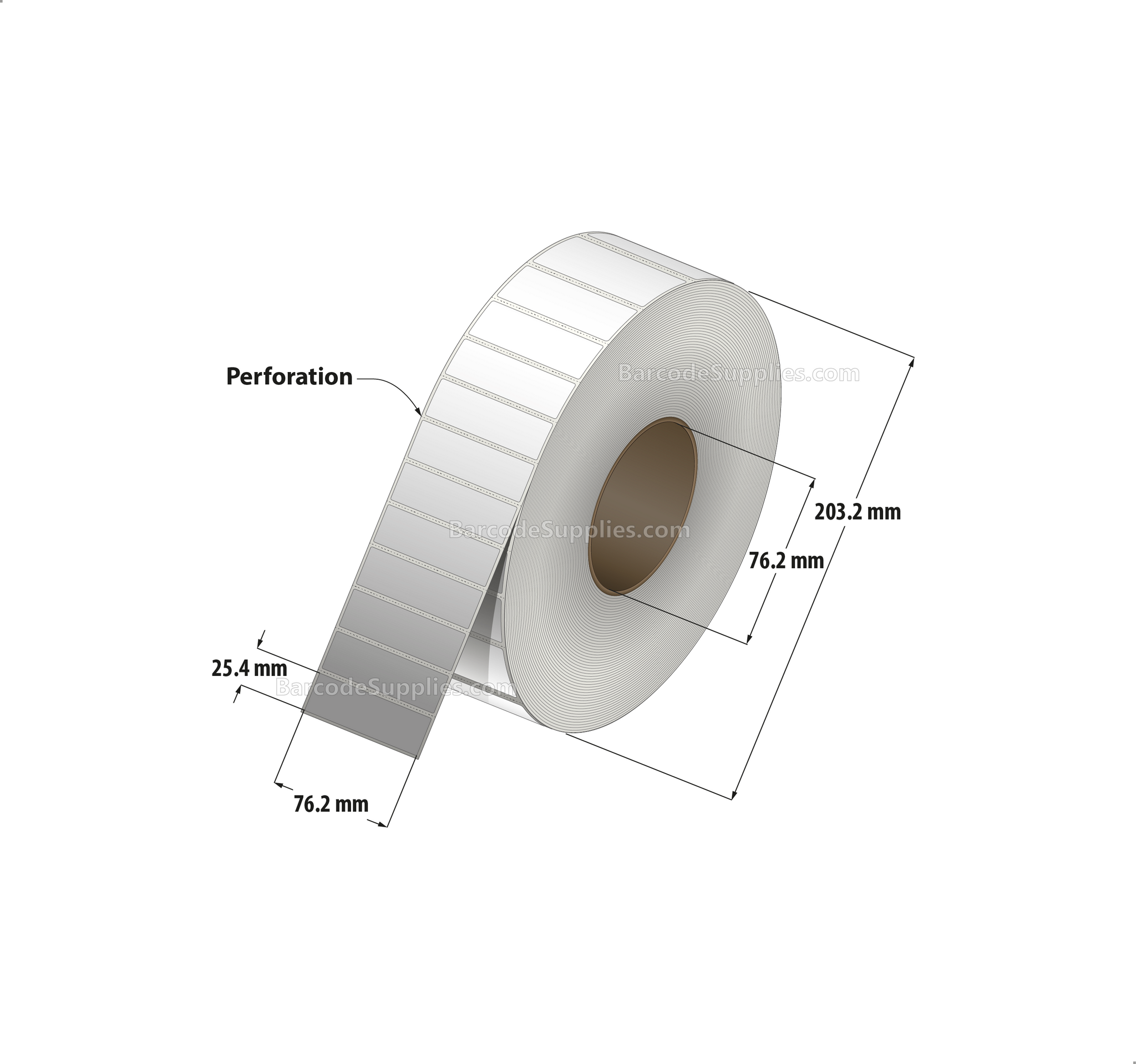 3 x 1 Thermal Transfer White Labels With Rubber Adhesive - Perforated - 5000 Labels Per Roll - Carton Of 6 Rolls - 30000 Labels Total - MPN: CTT300100-3P