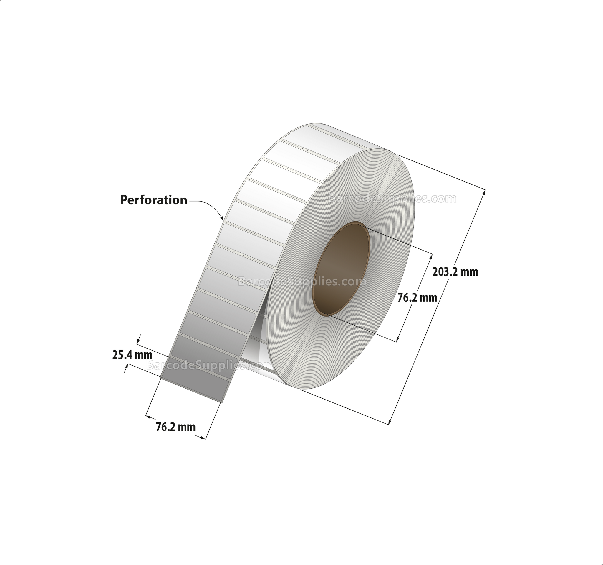 3 x 1 Direct Thermal White Labels With Acrylic Adhesive - Perforated - 5500 Labels Per Roll - Carton Of 8 Rolls - 44000 Labels Total - MPN: RDE-3-1-5500-3