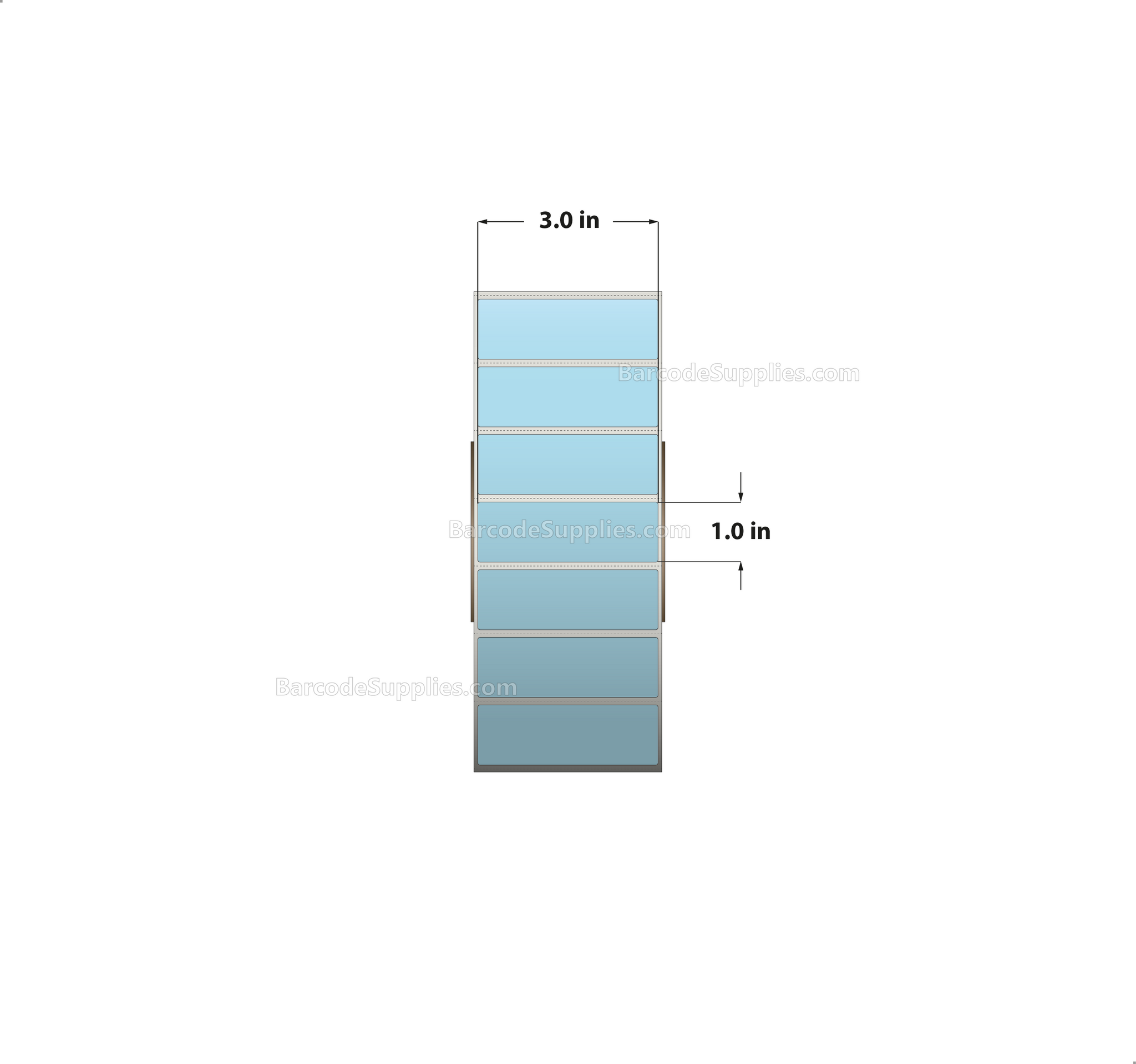 3 x 1 Direct Thermal Blue Labels With Acrylic Adhesive - Perforated - 5500 Labels Per Roll - Carton Of 8 Rolls - 44000 Labels Total - MPN: RD-3-1-5500-BL