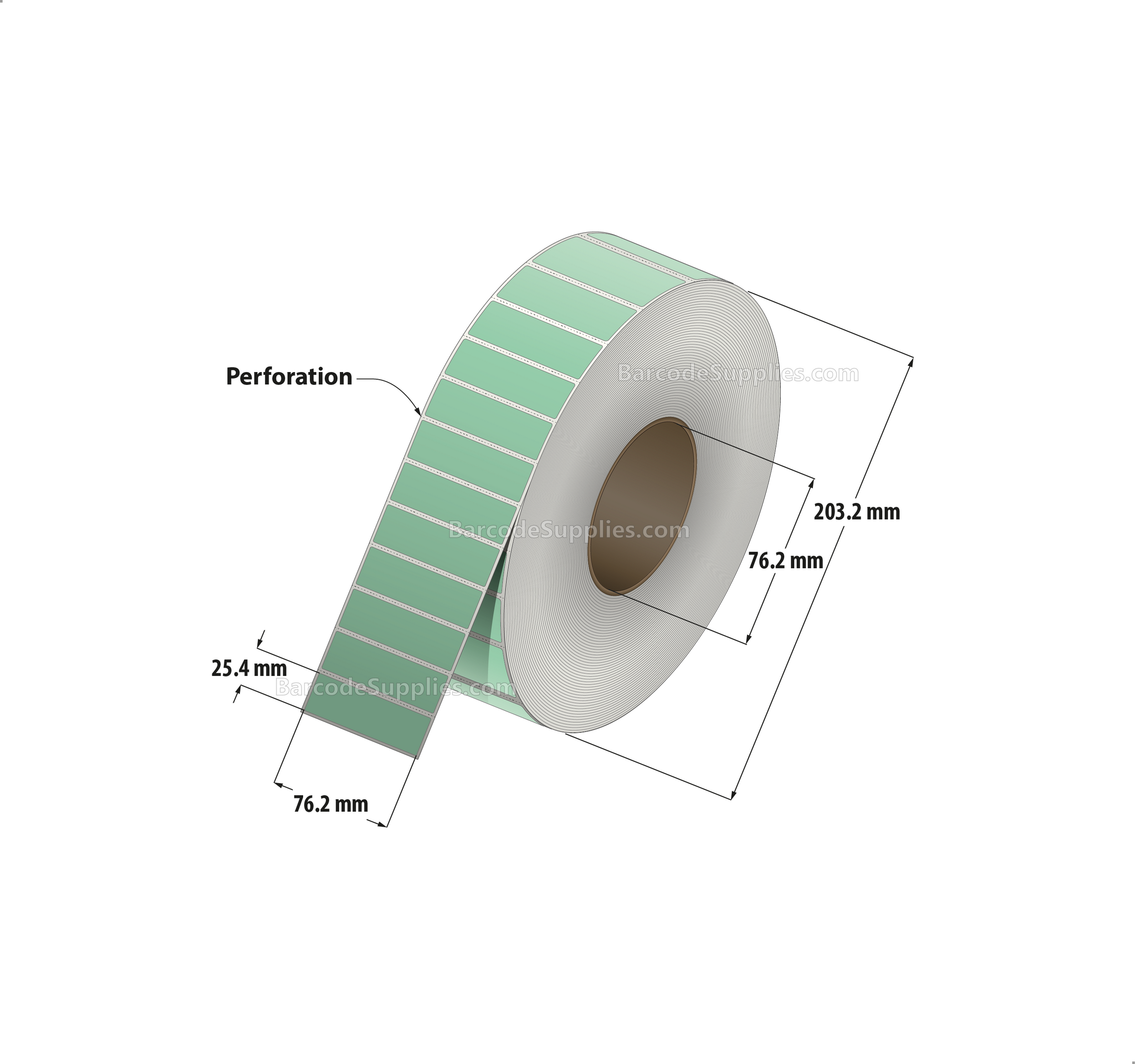 3 x 1 Direct Thermal Green Labels With Acrylic Adhesive - Perforated - 5500 Labels Per Roll - Carton Of 8 Rolls - 44000 Labels Total - MPN: RD-3-1-5500-GR