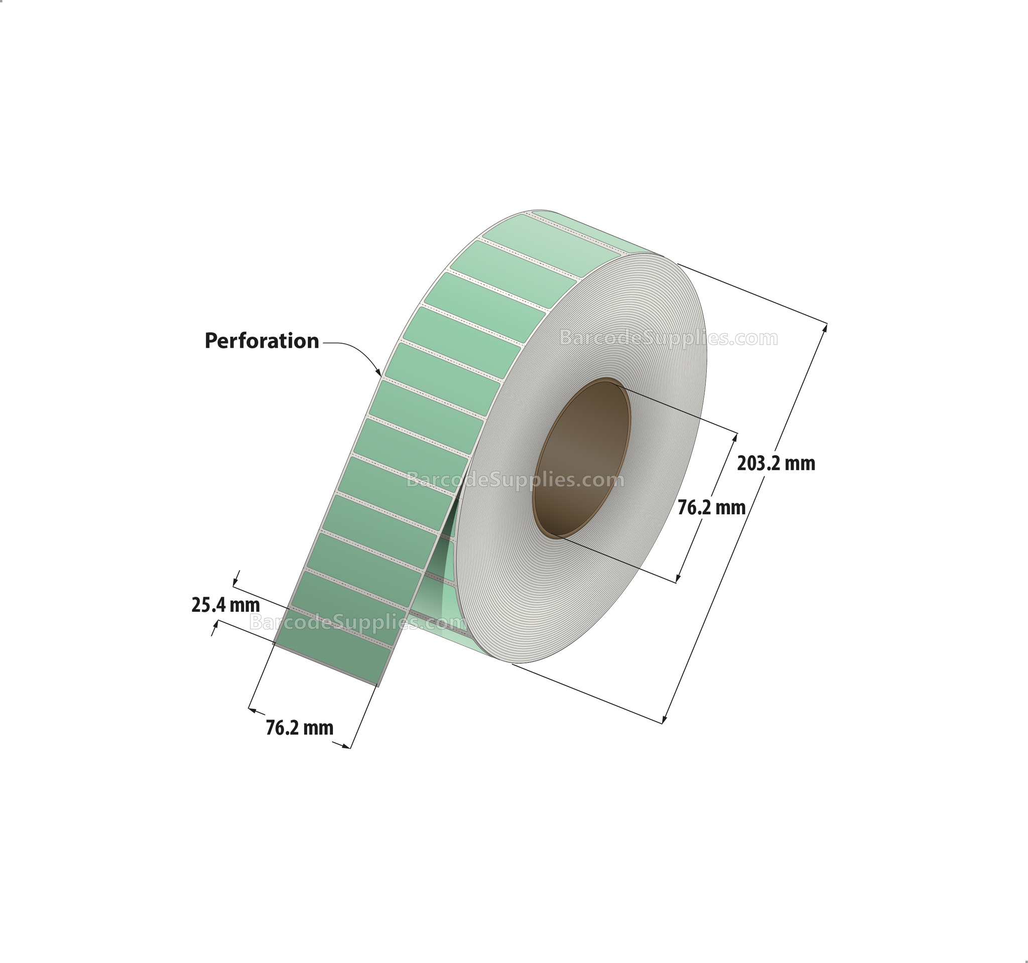 3 x 1 Thermal Transfer 345 Green Labels With Permanent Adhesive - Perforated - 5500 Labels Per Roll - Carton Of 8 Rolls - 44000 Labels Total - MPN: RFC-3-1-5500-GR