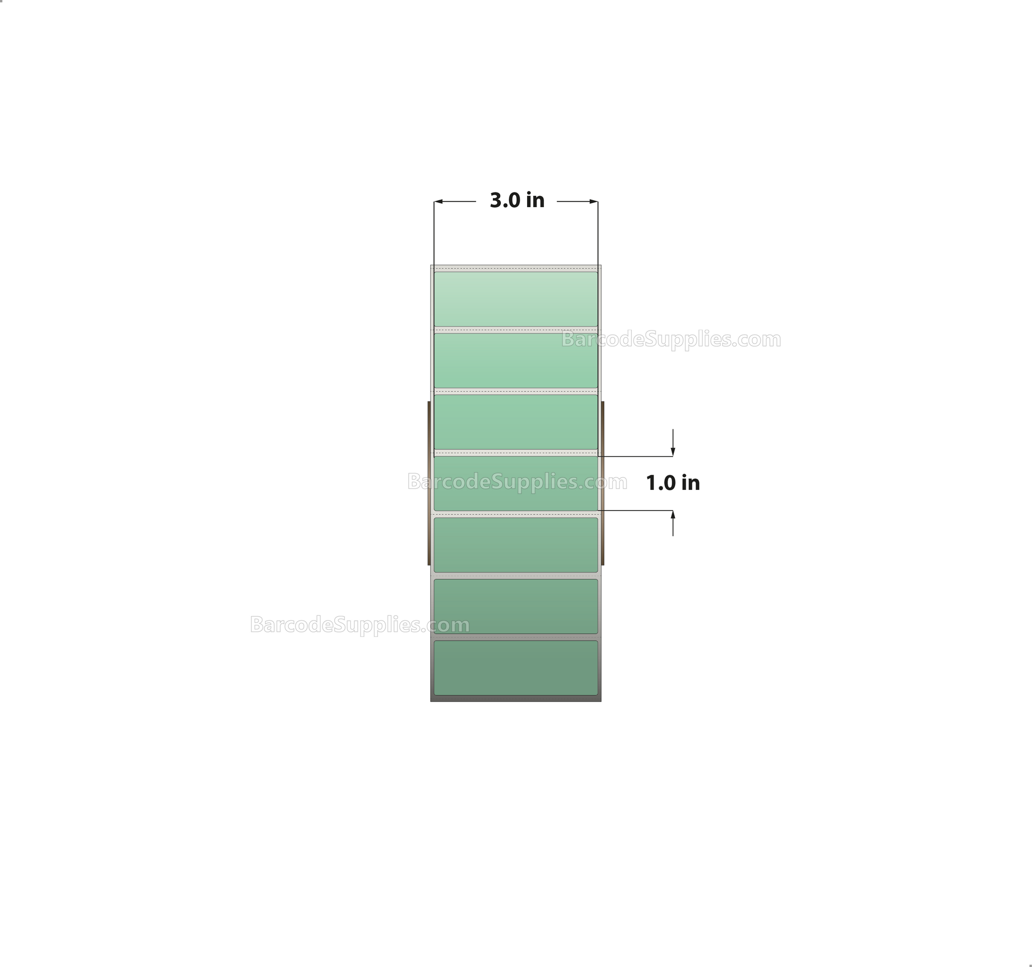 3 x 1 Direct Thermal Green Labels With Acrylic Adhesive - Perforated - 5500 Labels Per Roll - Carton Of 8 Rolls - 44000 Labels Total - MPN: RD-3-1-5500-GR