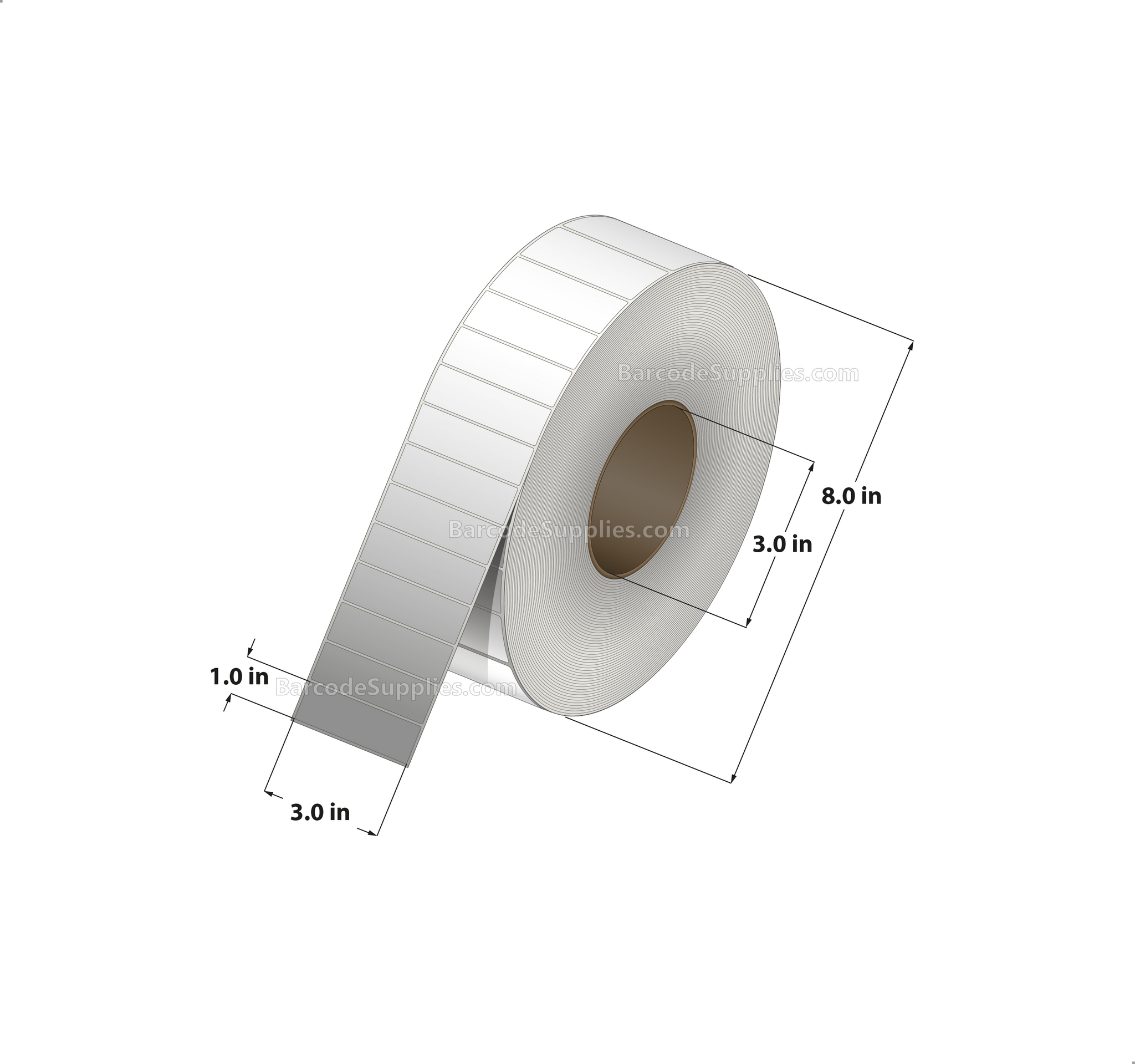 3 x 1 Thermal Transfer White Labels With Permanent Acrylic Adhesive - Not Perforated - 5500 Labels Per Roll - Carton Of 6 Rolls - 33000 Labels Total - MPN: TH31-1