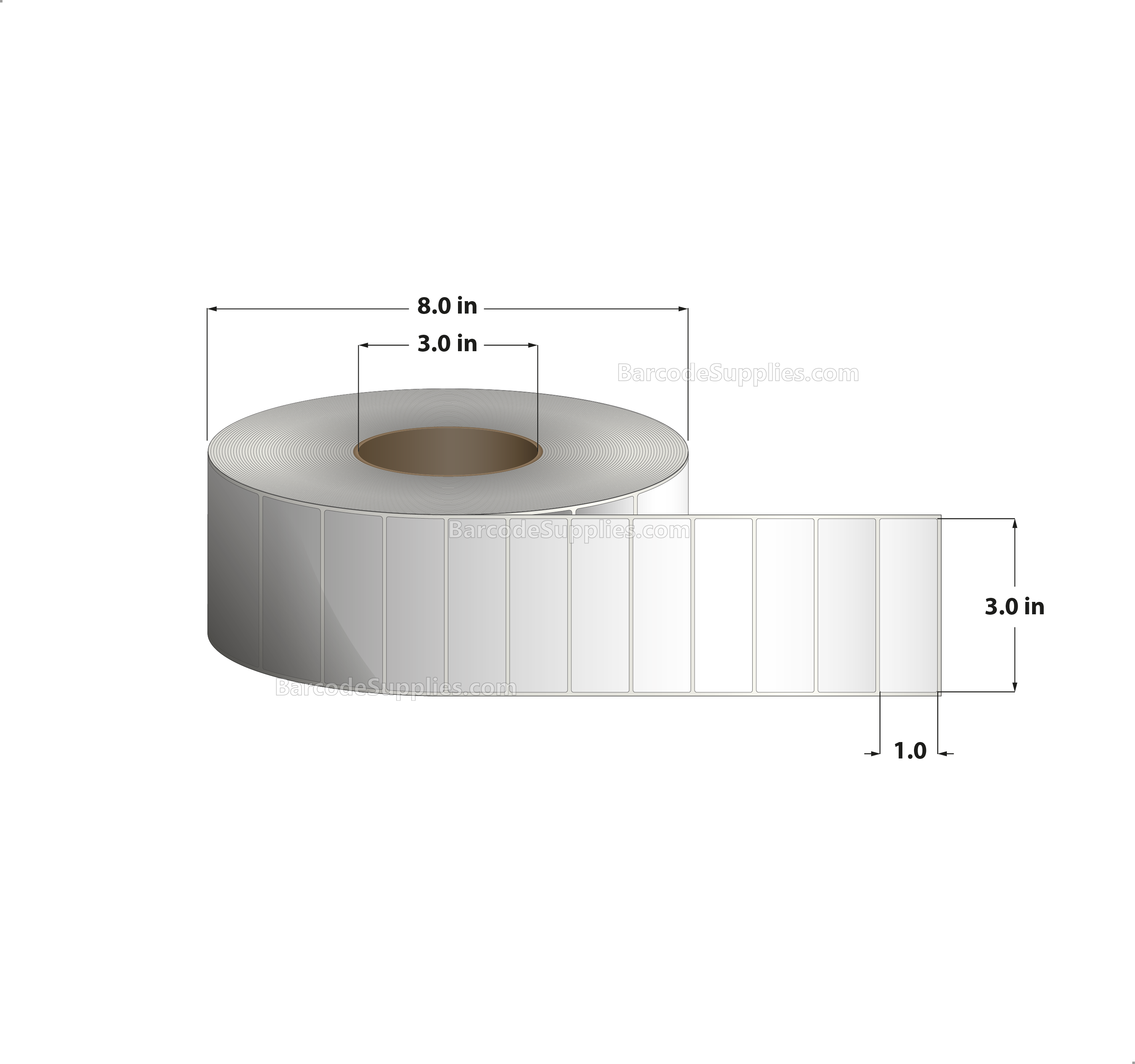 3 x 1 Thermal Transfer White Labels With Rubber Adhesive - No Perforation - 5000 Labels Per Roll - Carton Of 6 Rolls - 30000 Labels Total - MPN: CTT300100-3