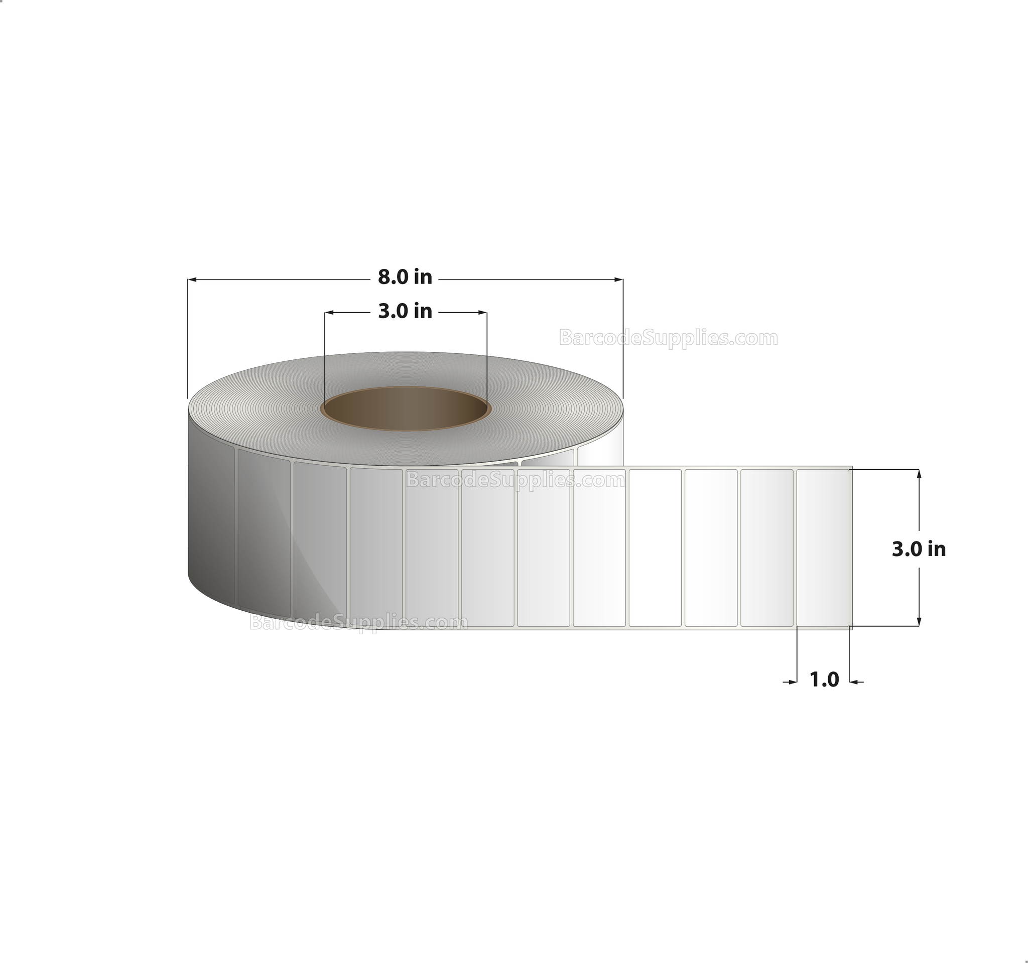 3 x 1 Thermal Transfer White Labels With Permanent Acrylic Adhesive - Not Perforated - 5500 Labels Per Roll - Carton Of 6 Rolls - 33000 Labels Total - MPN: TH31-1