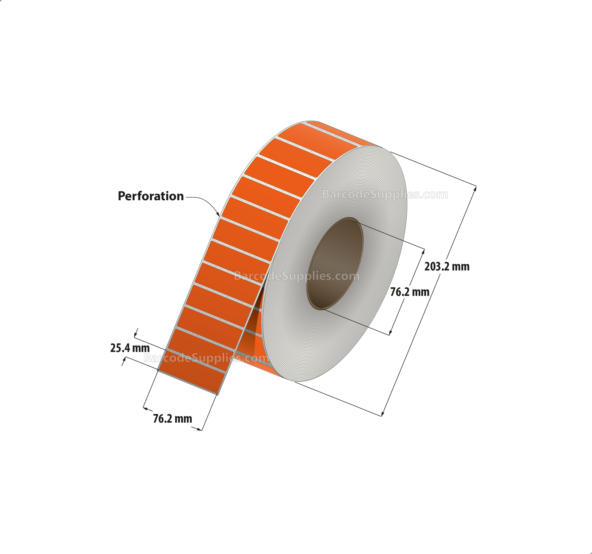 3 x 1 Direct Thermal Orange Labels With Acrylic Adhesive - Perforated - 5500 Labels Per Roll - Carton Of 8 Rolls - 44000 Labels Total - MPN: RD-3-1-5500-OR