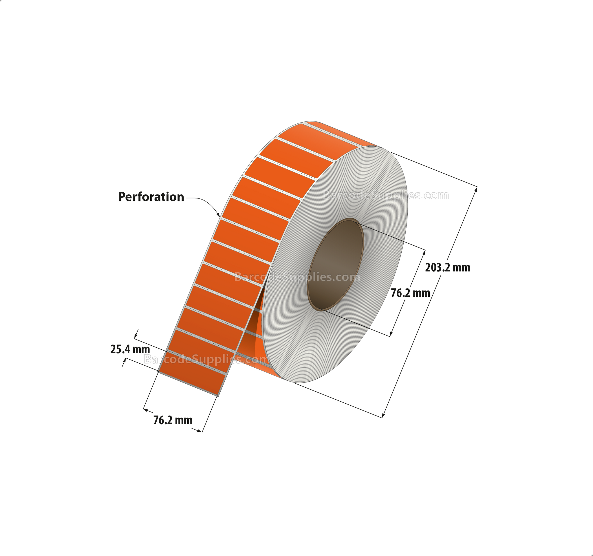 3 x 1 Thermal Transfer 1495 Orange Labels With Permanent Adhesive - Perforated - 5500 Labels Per Roll - Carton Of 8 Rolls - 44000 Labels Total - MPN: RFC-3-1-5500-OR
