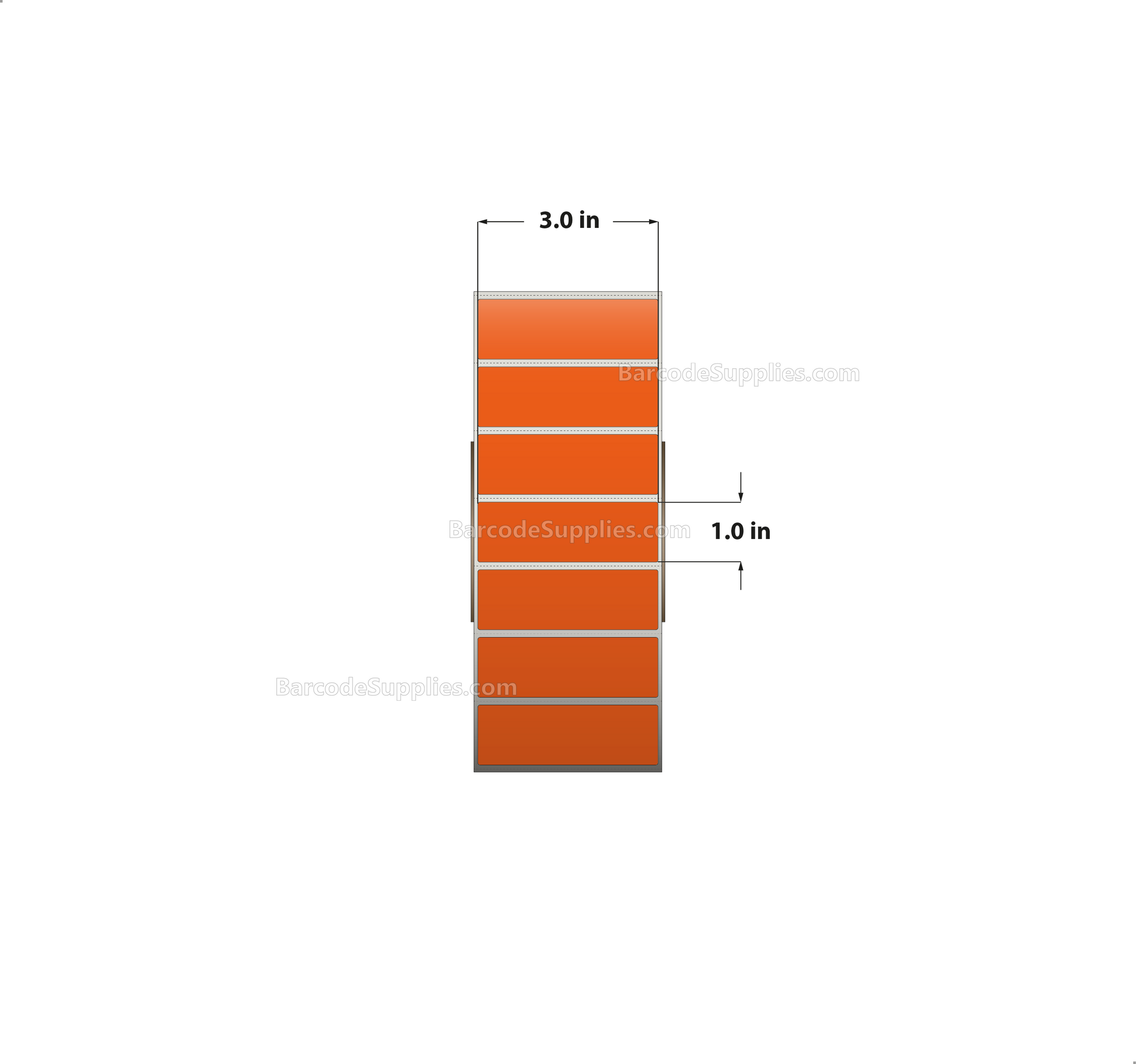 3 x 1 Direct Thermal Orange Labels With Acrylic Adhesive - Perforated - 5500 Labels Per Roll - Carton Of 8 Rolls - 44000 Labels Total - MPN: RD-3-1-5500-OR