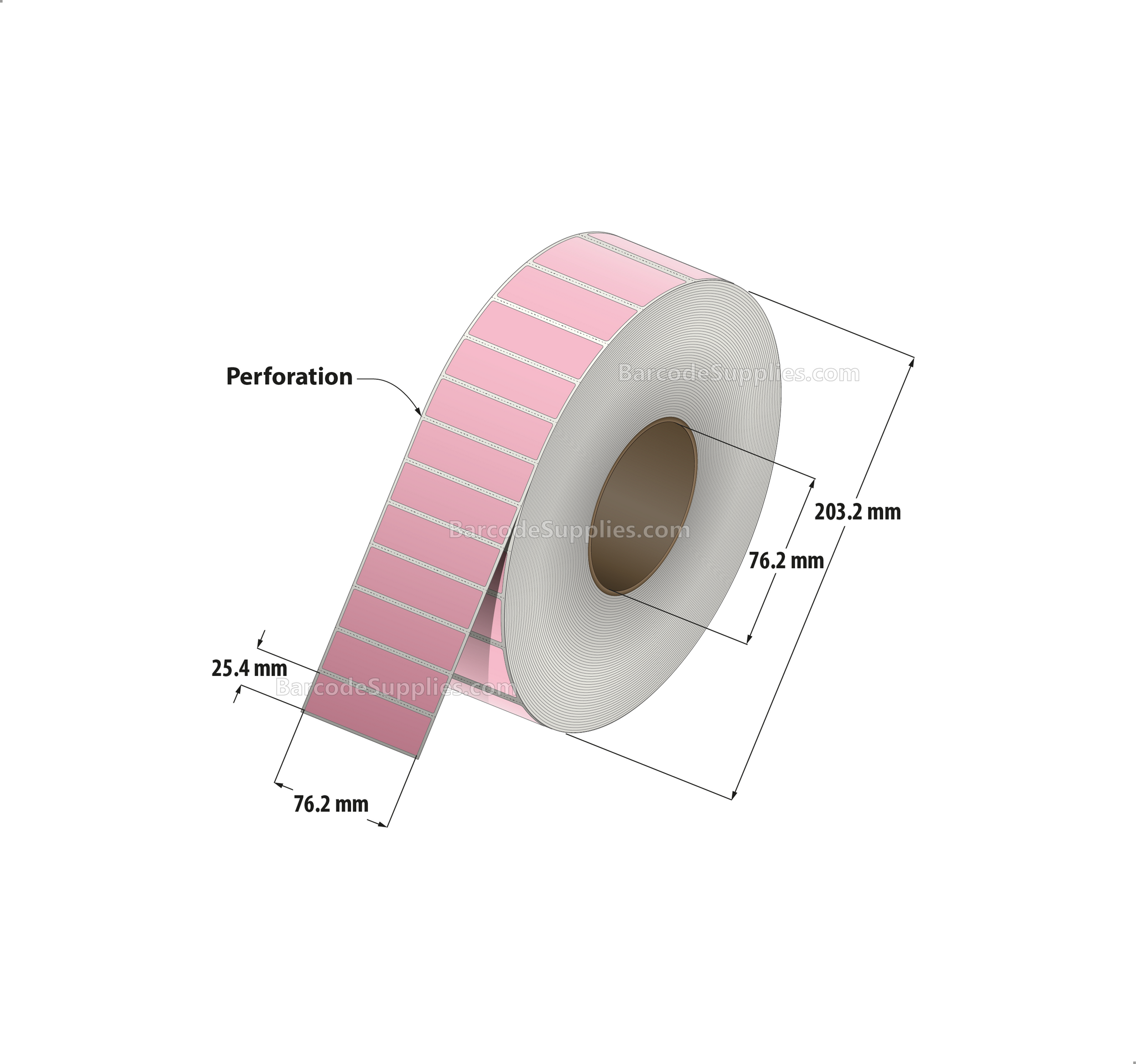 3 x 1 Thermal Transfer 176 Pink Labels With Permanent Adhesive - Perforated - 5500 Labels Per Roll - Carton Of 8 Rolls - 44000 Labels Total - MPN: RFC-3-1-5500-PK