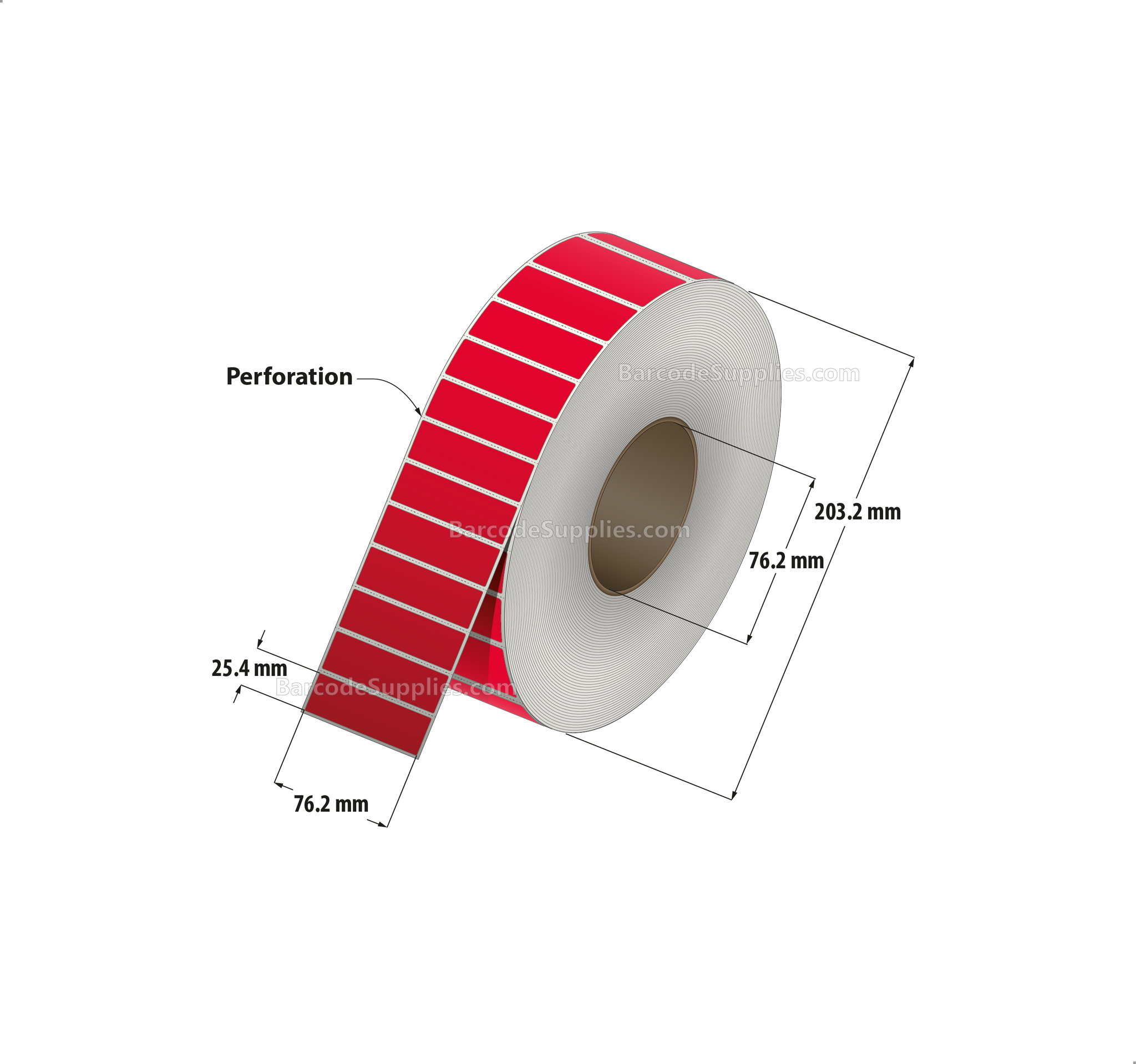 3 x 1 Direct Thermal Red Labels With Acrylic Adhesive - Perforated - 5500 Labels Per Roll - Carton Of 8 Rolls - 44000 Labels Total - MPN: RD-3-1-5500-RD