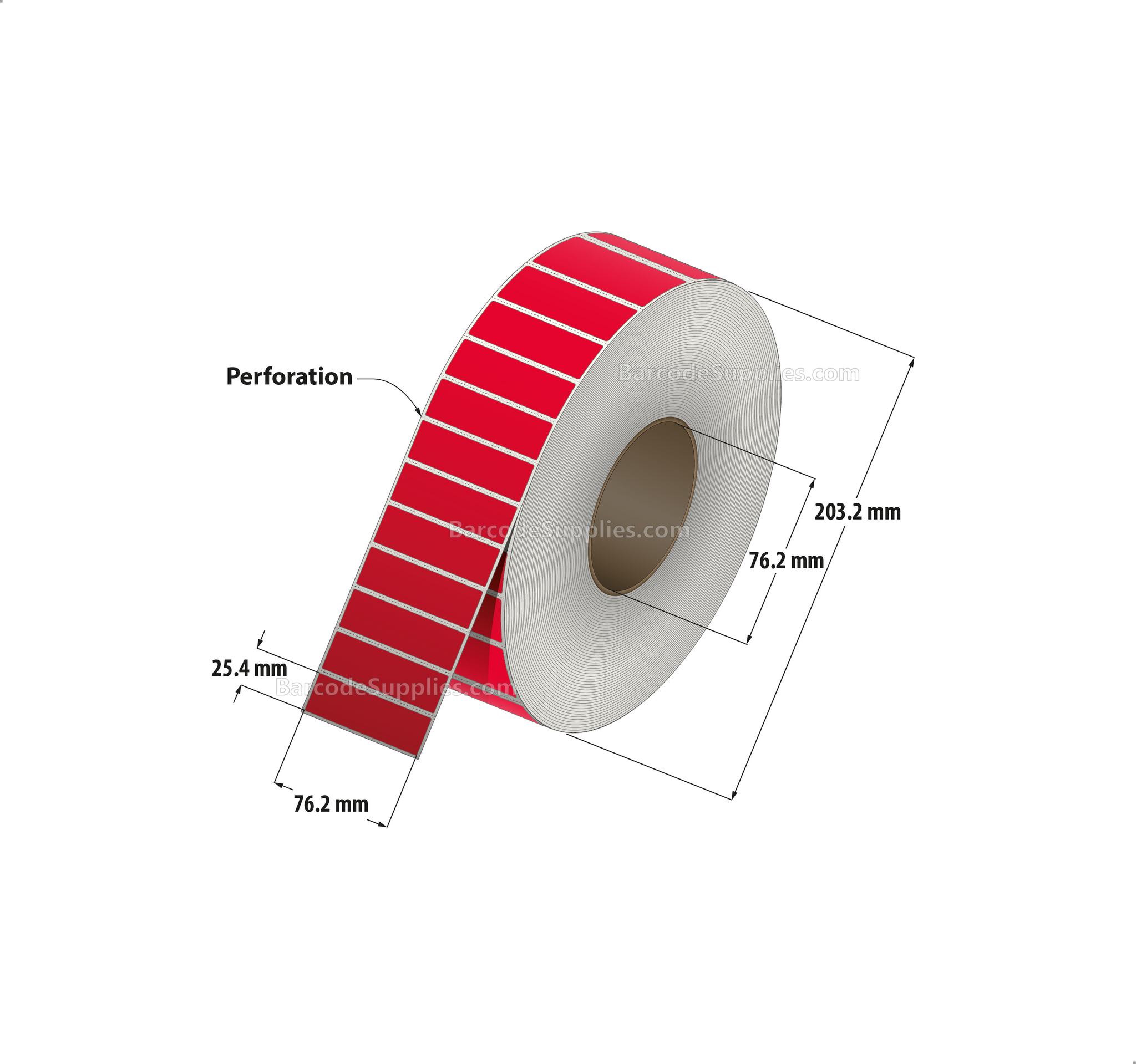 3 x 1 Thermal Transfer 032 Red Labels With Permanent Adhesive - Perforated - 5500 Labels Per Roll - Carton Of 8 Rolls - 44000 Labels Total - MPN: RFC-3-1-5500-RD