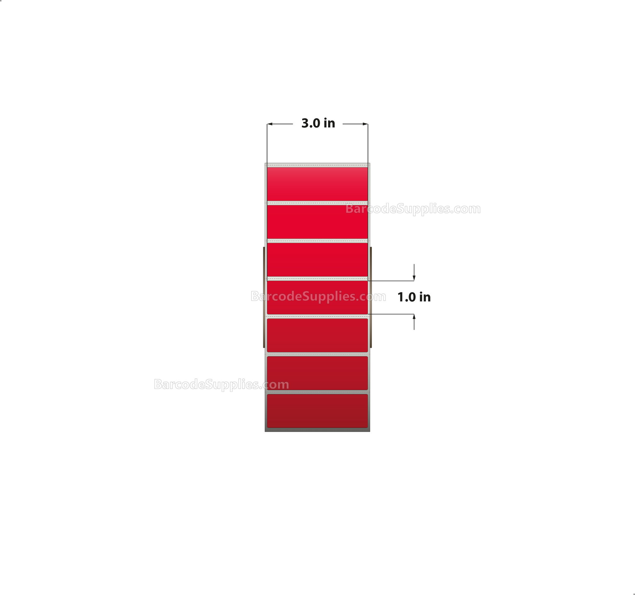 3 x 1 Direct Thermal Red Labels With Acrylic Adhesive - Perforated - 5500 Labels Per Roll - Carton Of 8 Rolls - 44000 Labels Total - MPN: RD-3-1-5500-RD