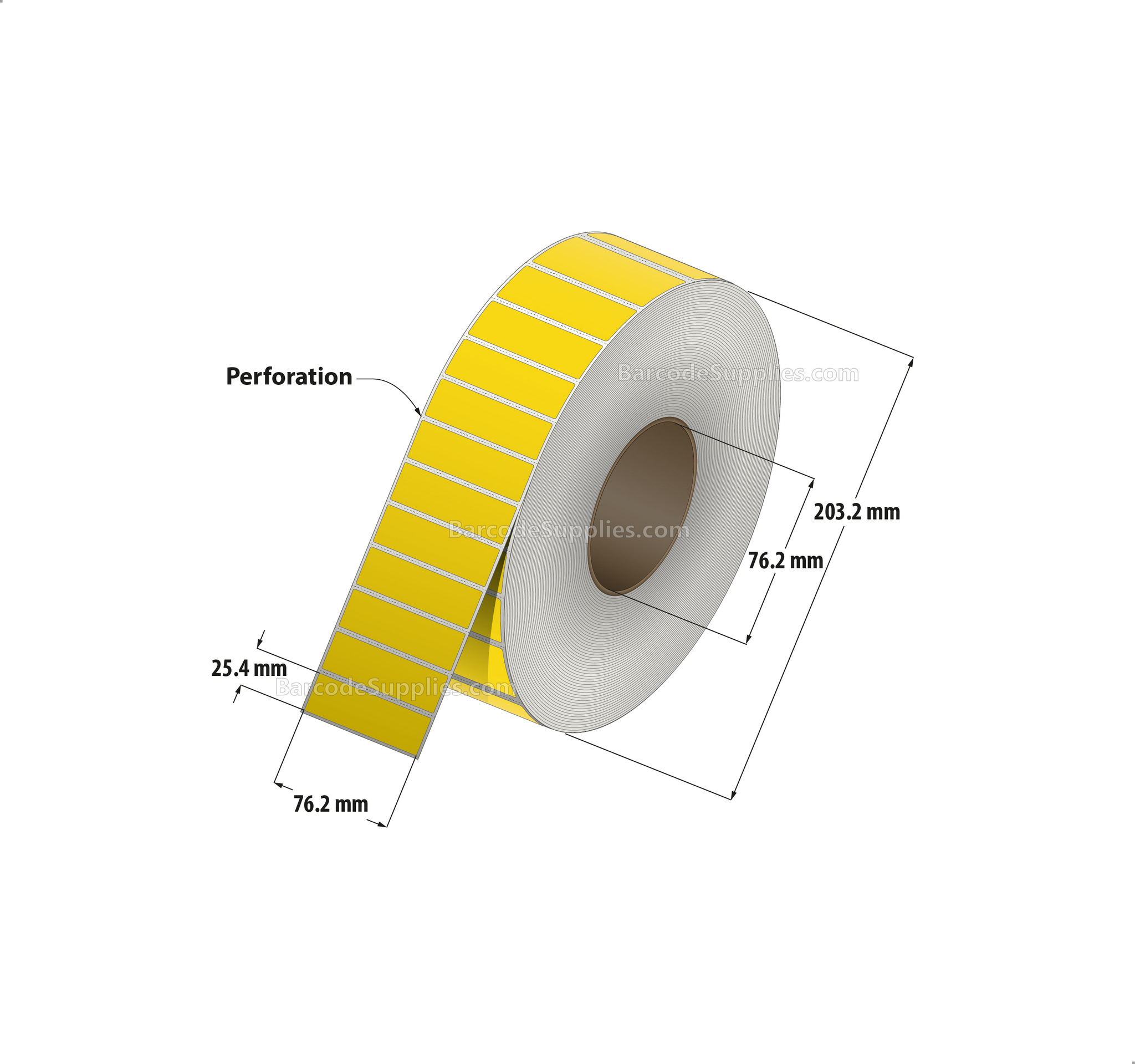 3 x 1 Direct Thermal Yellow Labels With Acrylic Adhesive - Perforated - 5500 Labels Per Roll - Carton Of 8 Rolls - 44000 Labels Total - MPN: RD-3-1-5500-YL