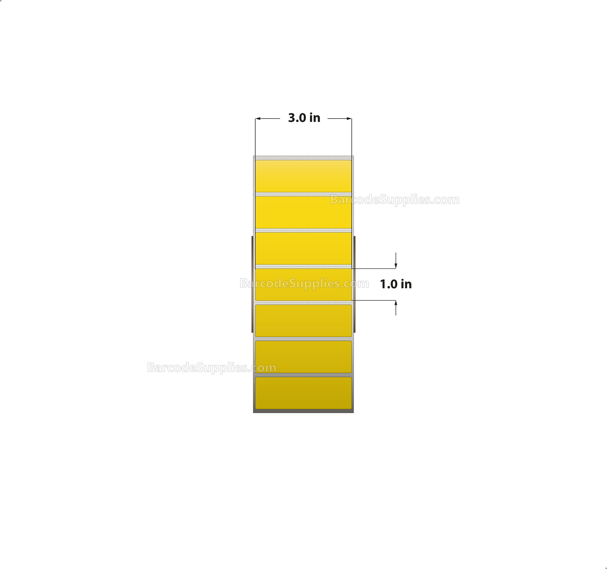 3 x 1 Direct Thermal Yellow Labels With Acrylic Adhesive - Perforated - 5500 Labels Per Roll - Carton Of 8 Rolls - 44000 Labels Total - MPN: RD-3-1-5500-YL