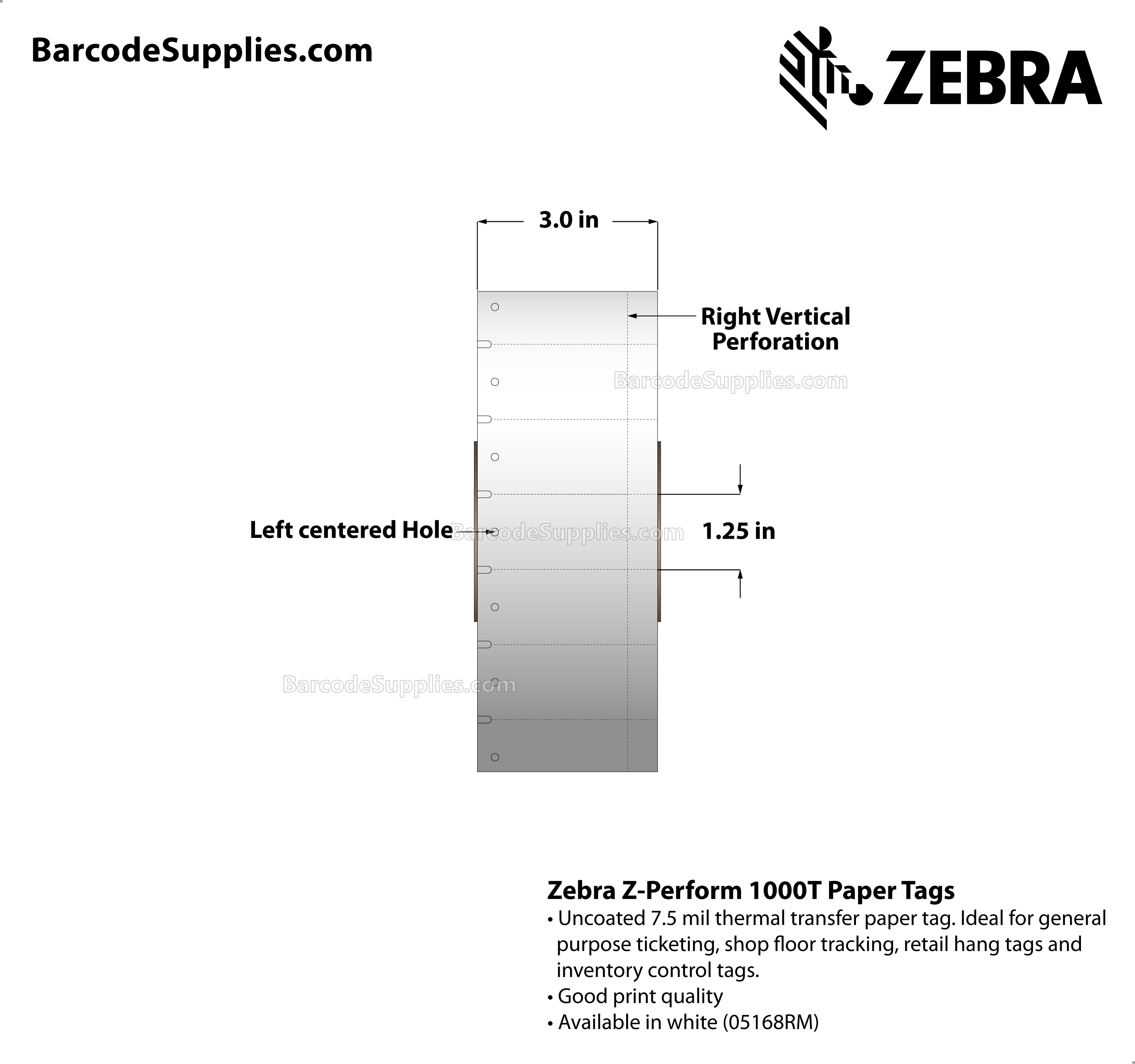 Zebra 3.00 x 1.25 Thermal Transfer Labels - Z-Perform 1000T Zebra 3.00 x 1.25 Thermal Transfer Labels - Z-Perform 1000T