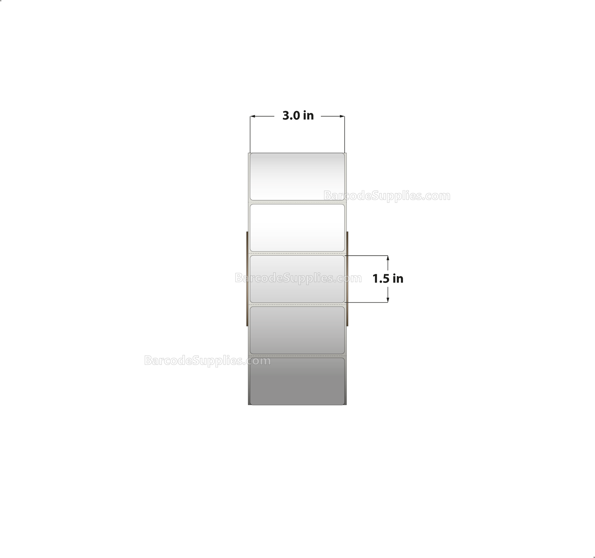 3 x 1.5 Direct Thermal White Labels With Acrylic Adhesive - Perforated - 3600 Labels Per Roll - Carton Of 8 Rolls - 28800 Labels Total - MPN: RD-3-15-3600-3 - BarcodeSource, Inc.