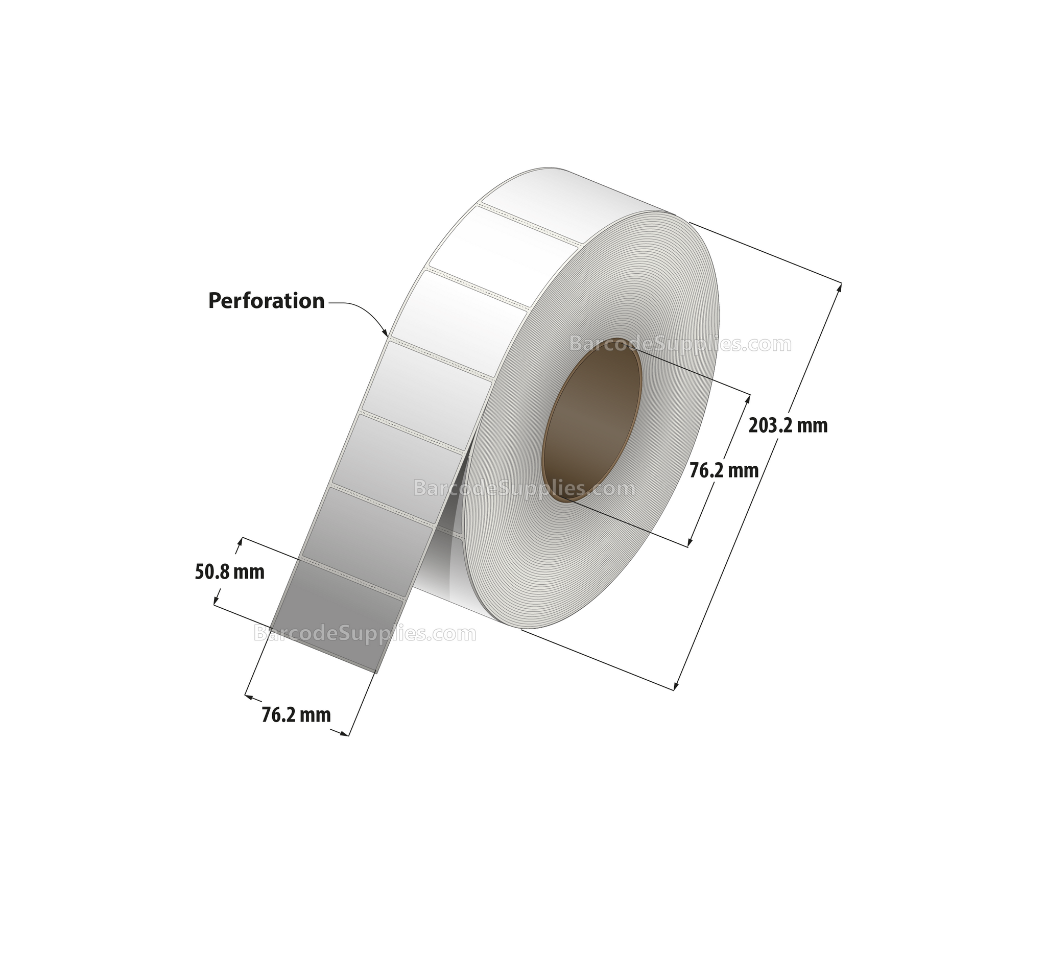 3 x 2 Thermal Transfer White Labels With Permanent Adhesive - Perforated - 3000 Labels Per Roll - Carton Of 4 Rolls - 12000 Labels Total - MPN: RP-3-2-3000-3