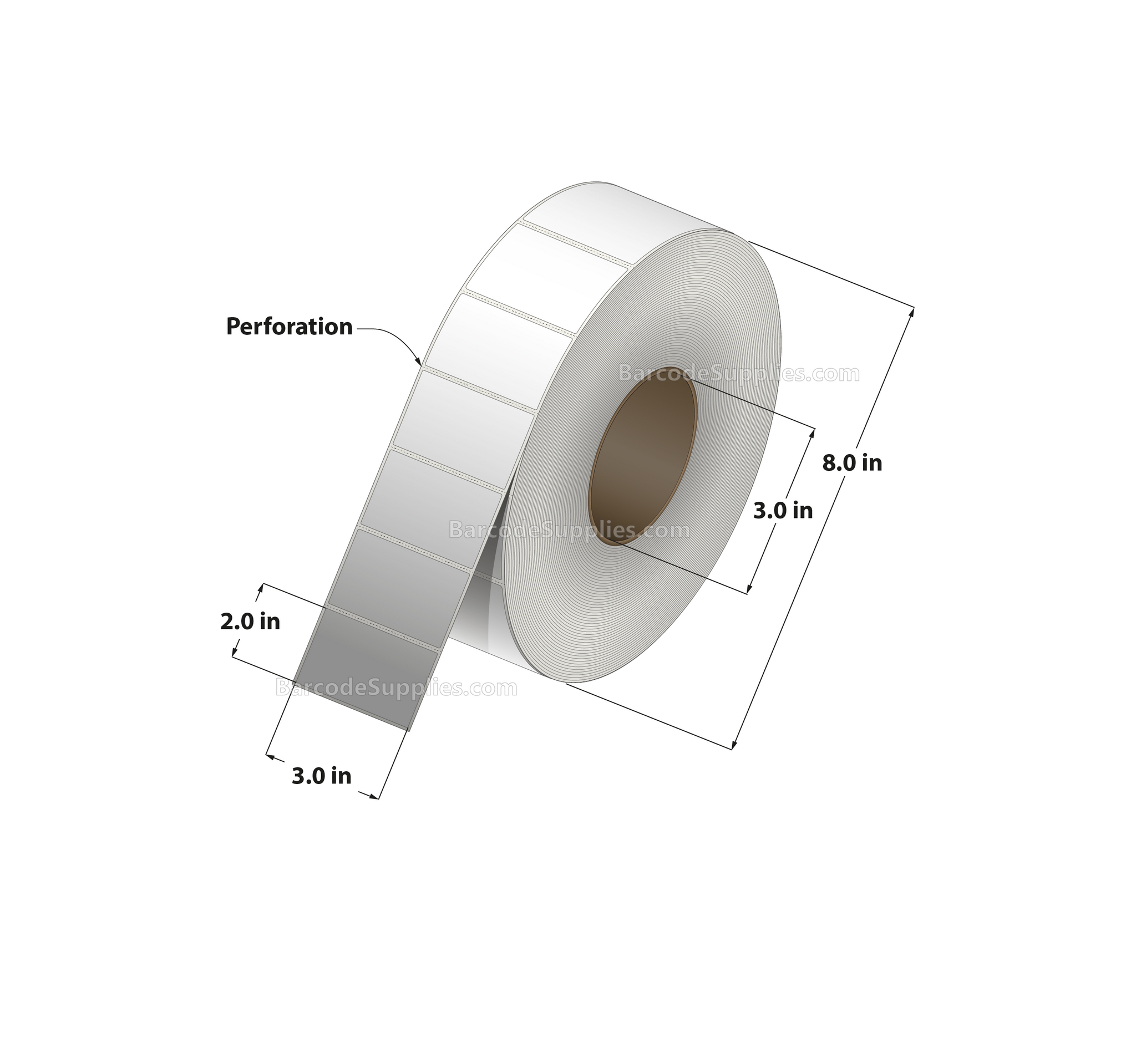 3 x 2 Thermal Transfer White Labels With Permanent Adhesive - Perforated - 3000 Labels Per Roll - Carton Of 4 Rolls - 12000 Labels Total - MPN: RP-3-2-3000-3