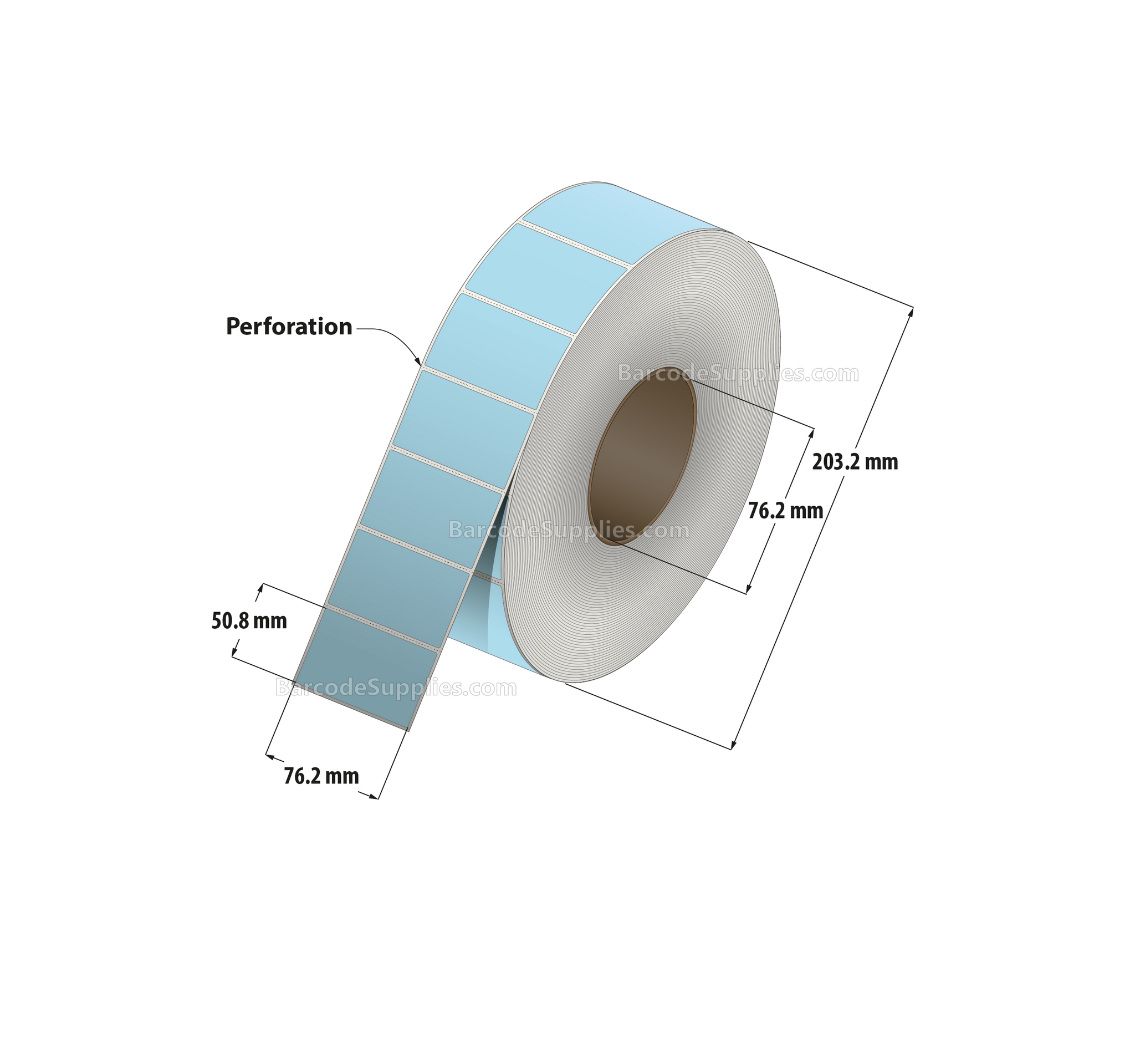 3 x 2 Thermal Transfer 290 Blue Labels With Permanent Adhesive - Perforated - 2900 Labels Per Roll - Carton Of 8 Rolls - 23200 Labels Total - MPN: RFC-3-2-2900-BL