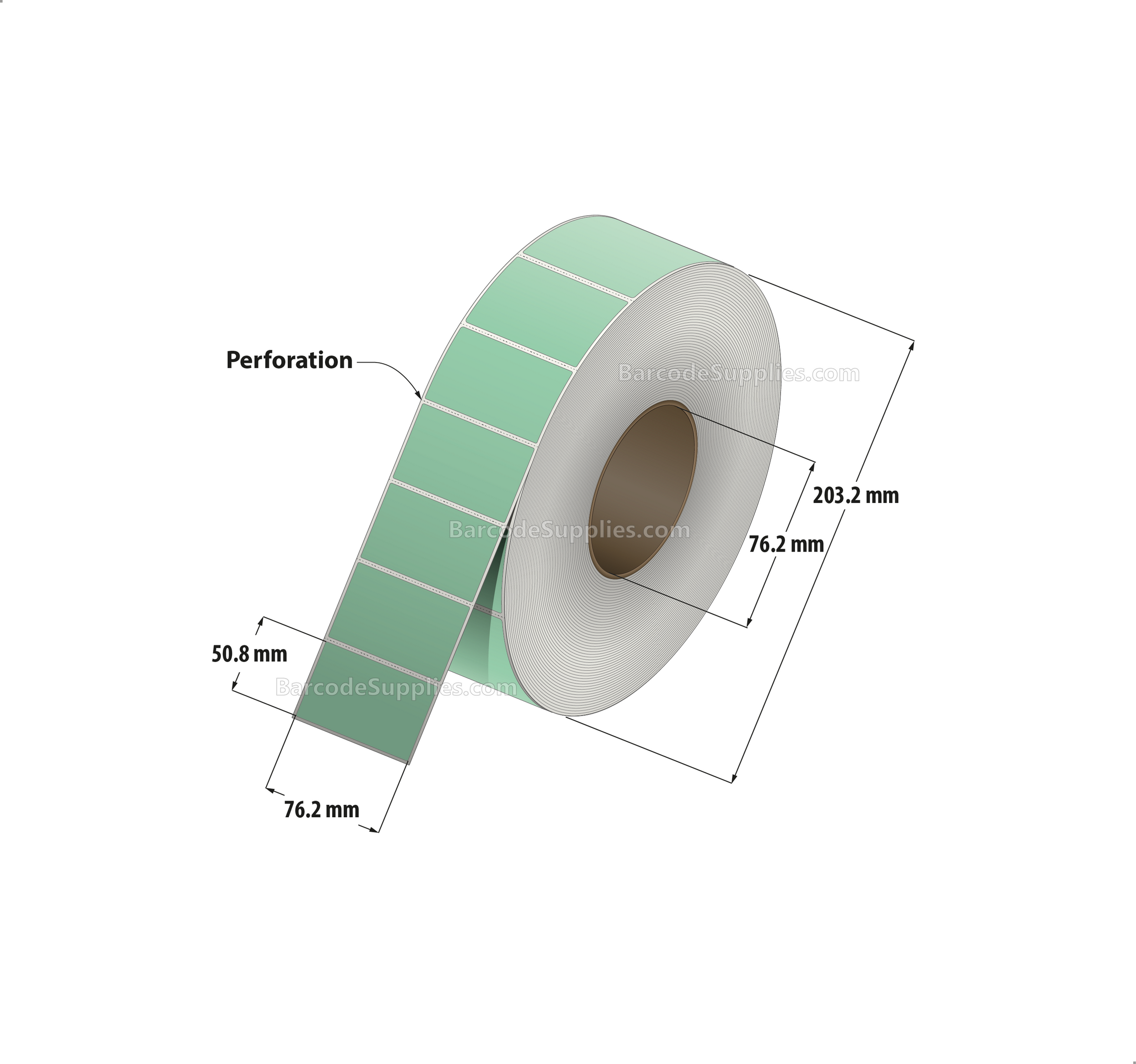 3 x 2 Thermal Transfer 345 Green Labels With Permanent Adhesive - Perforated - 2900 Labels Per Roll - Carton Of 8 Rolls - 23200 Labels Total - MPN: RFC-3-2-2900-GR
