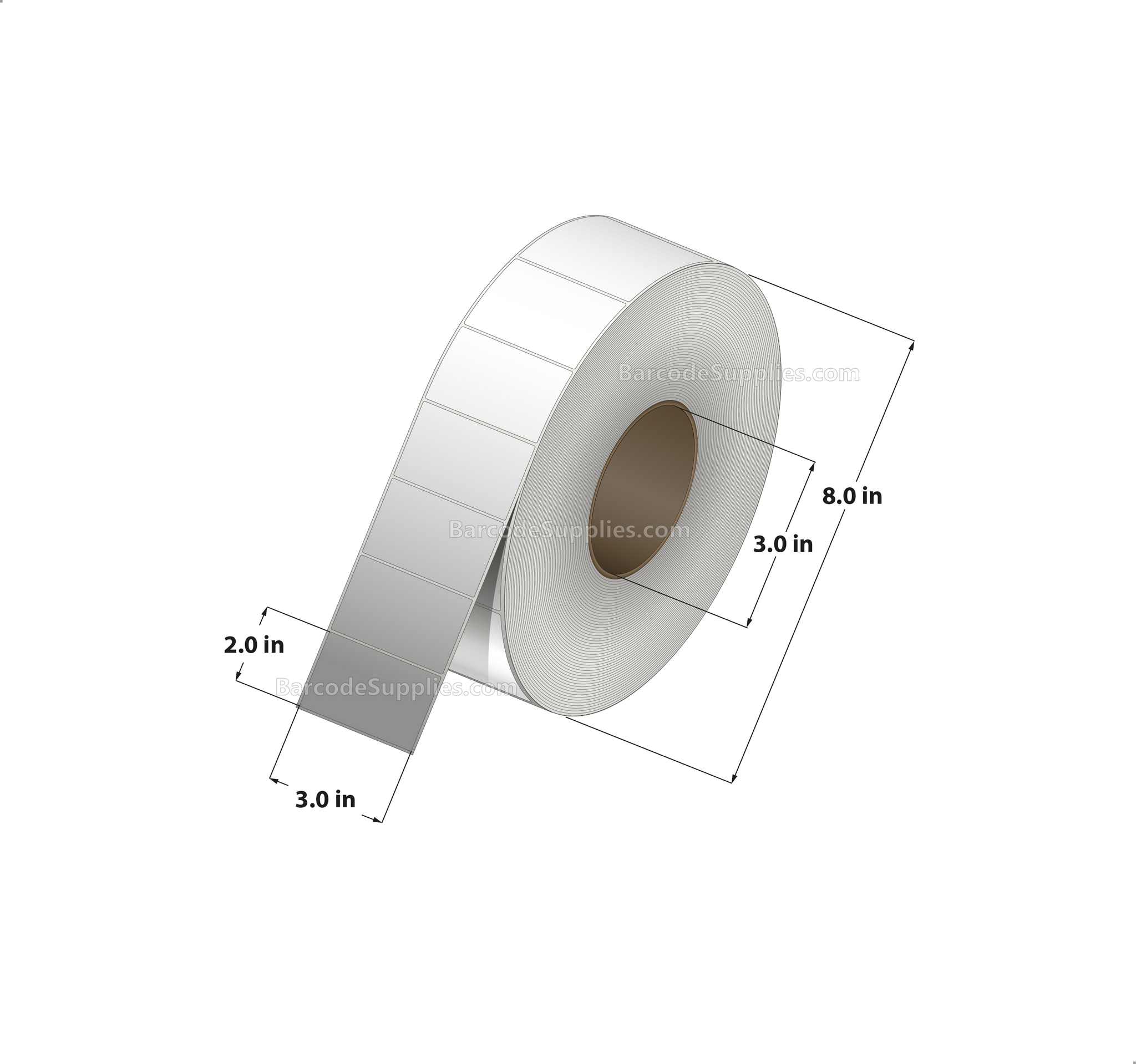 3 x 2 Thermal Transfer White Labels With Permanent Acrylic Adhesive - Not Perforated - 3000 Labels Per Roll - Carton Of 6 Rolls - 18000 Labels Total - MPN: TH32-1