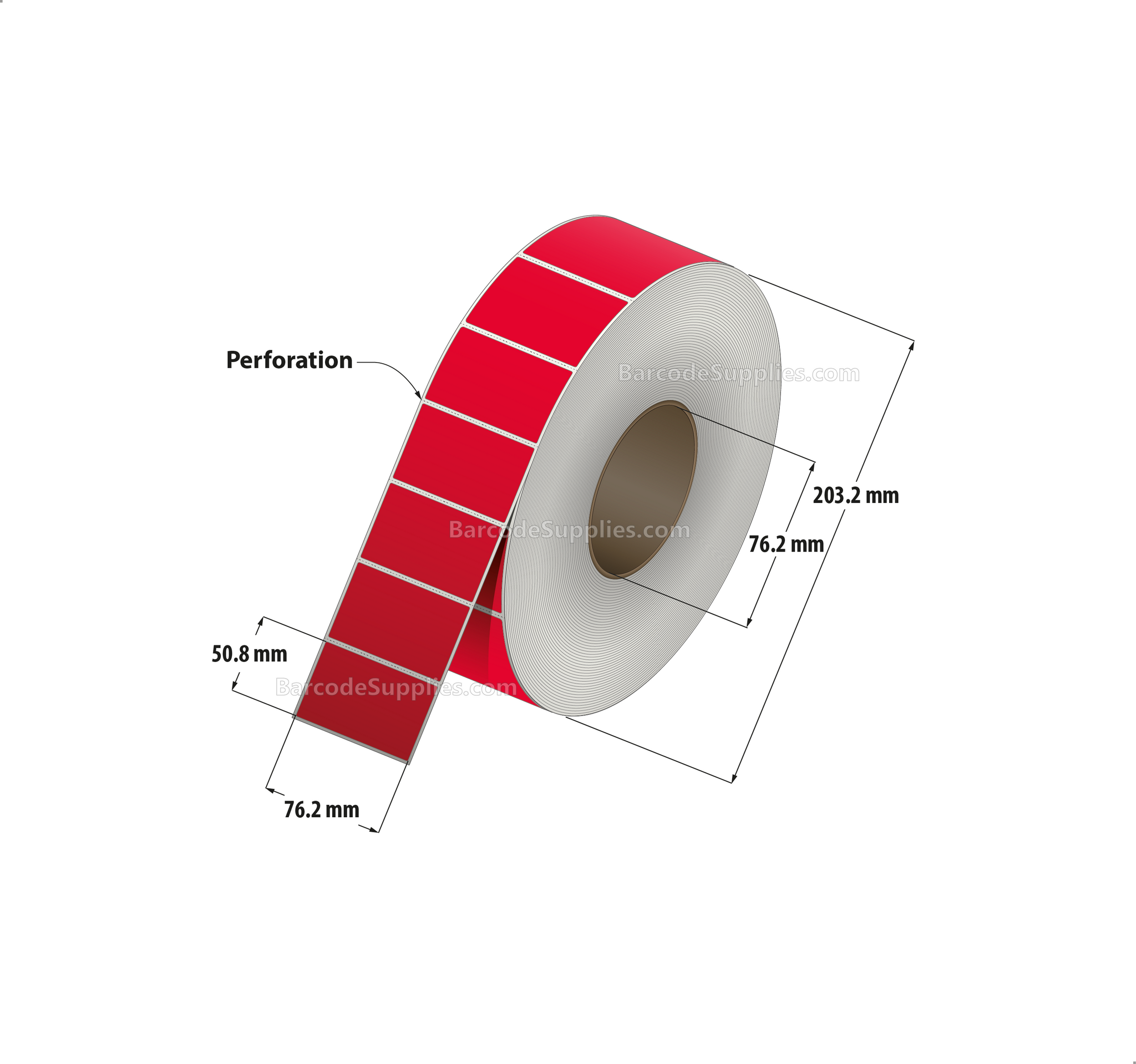 3 x 2 Thermal Transfer 032 Red Labels With Permanent Adhesive - Perforated - 2900 Labels Per Roll - Carton Of 8 Rolls - 23200 Labels Total - MPN: RFC-3-2-2900-RD